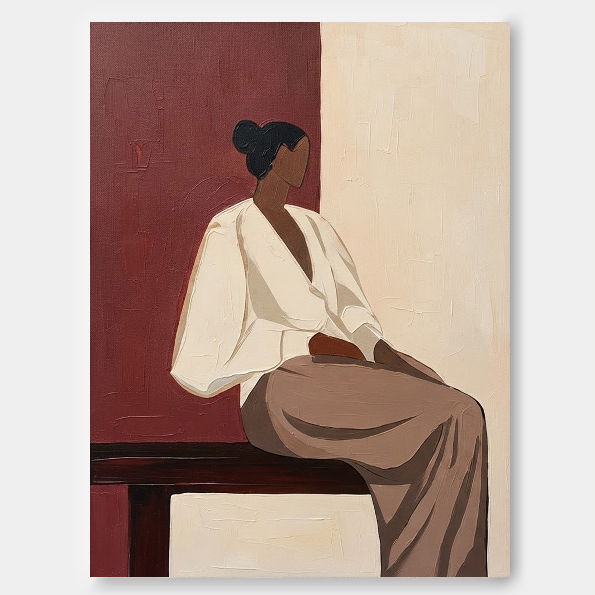 Minimalist Vintage Faceless Woman Painting In Warm Tones For Modern Living Room Wall Art Decor
