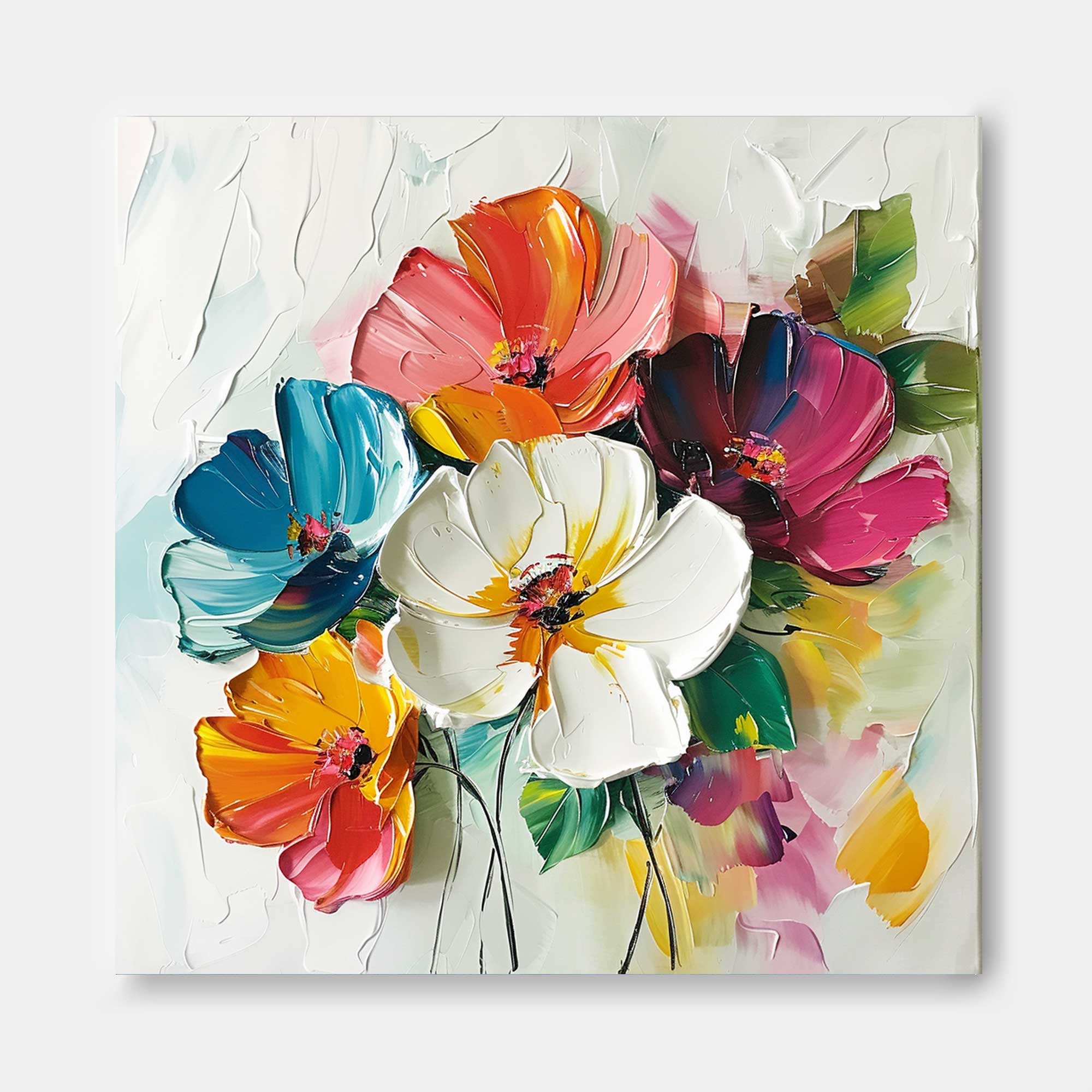 Lovely Colorful Original Flowers Abstract Wall Art Thick Texture Acrylic Painting Modern Floral Oil Painting Canvas