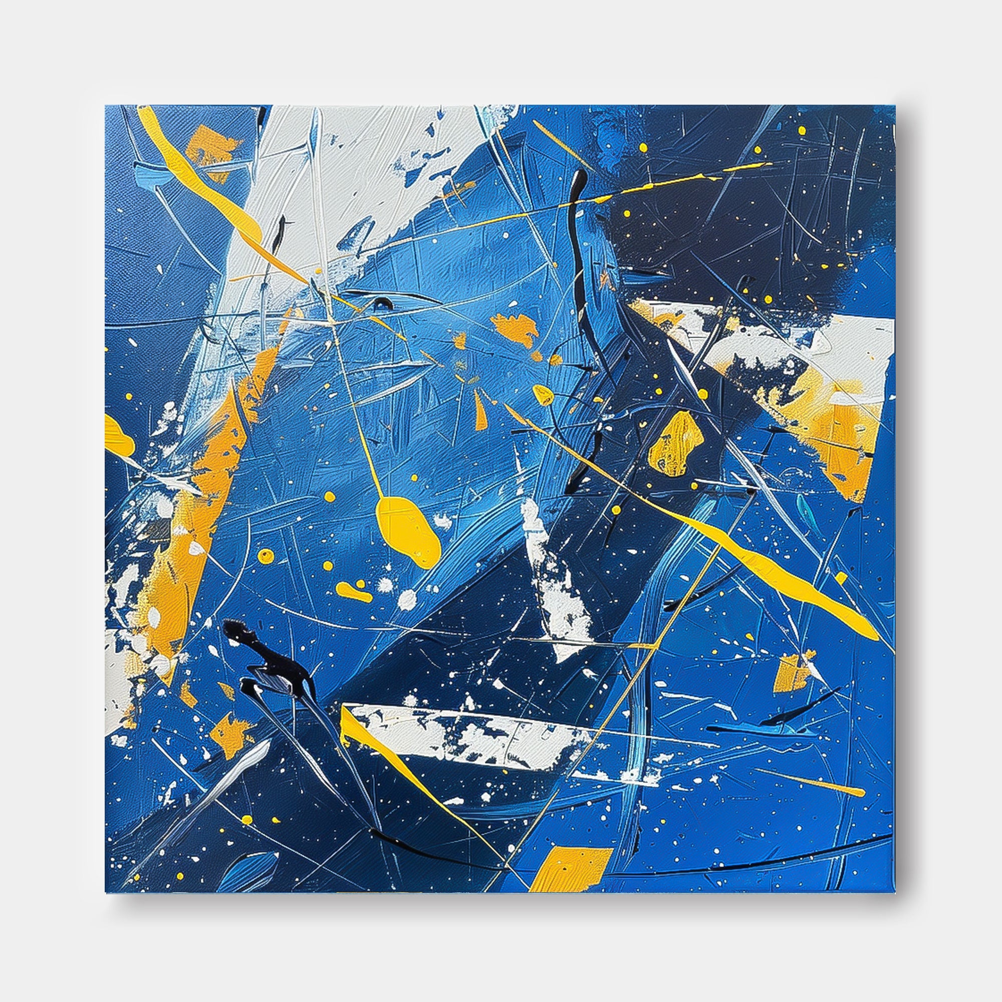 Warm Blue Square Graffiti Acrylic Painting Canvas Great scraper Abstract Art Original Painting Home Decor