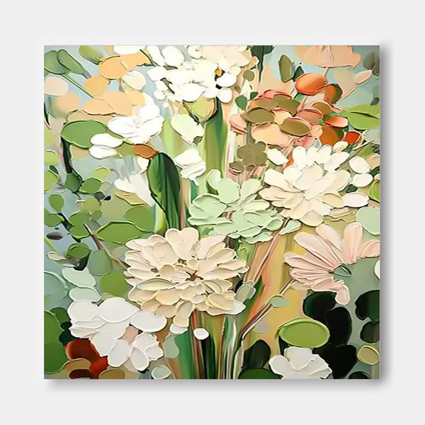 Lovely Original Flowers Abstract Wall Art Square Green Acrylic Painting Modern Floral Oil Painting On Canvas