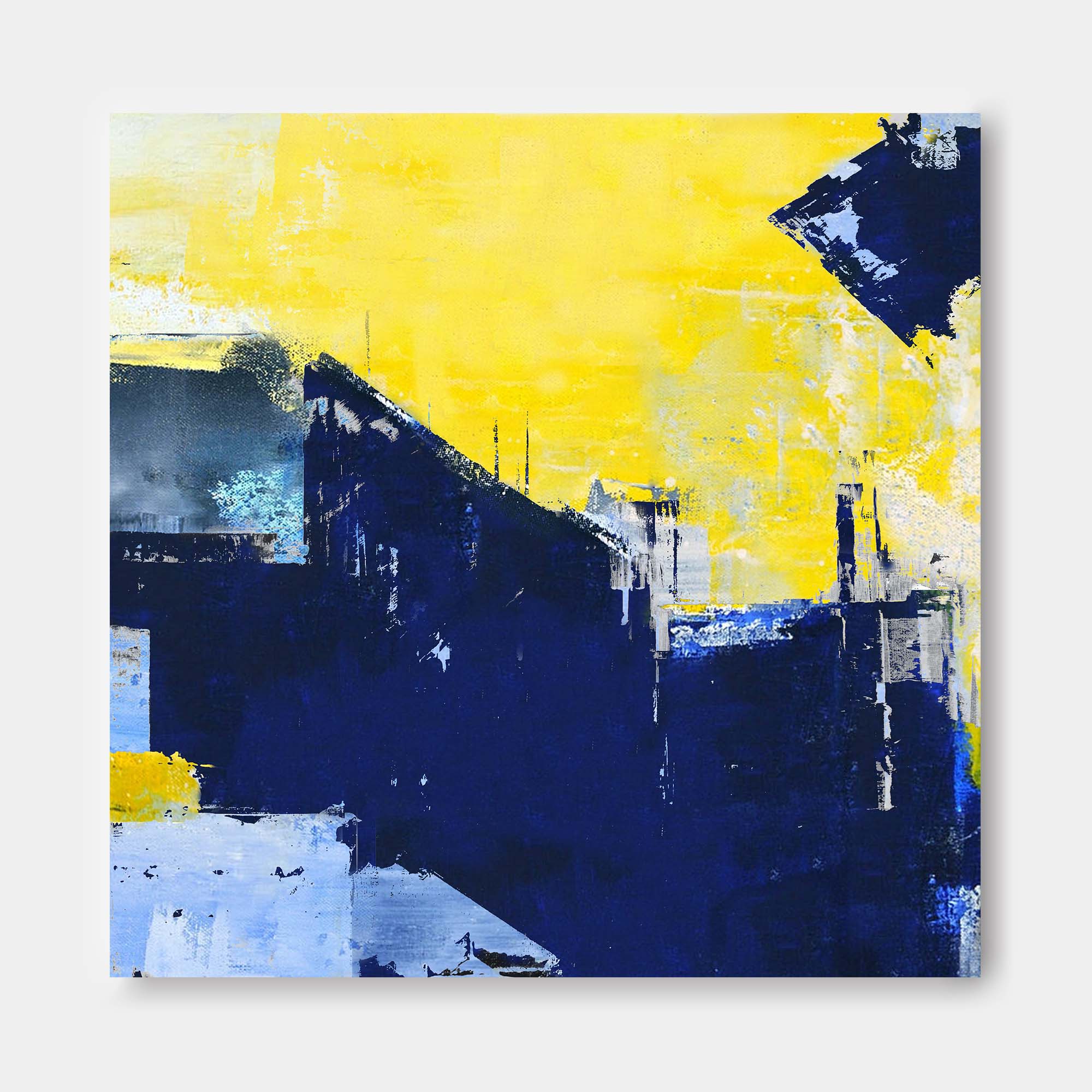 Blue And Yellow Original Abstract minimalist Oil Painting Abstract Acrylic Painting Large Wall Art Modern Art For Living Room On Sale