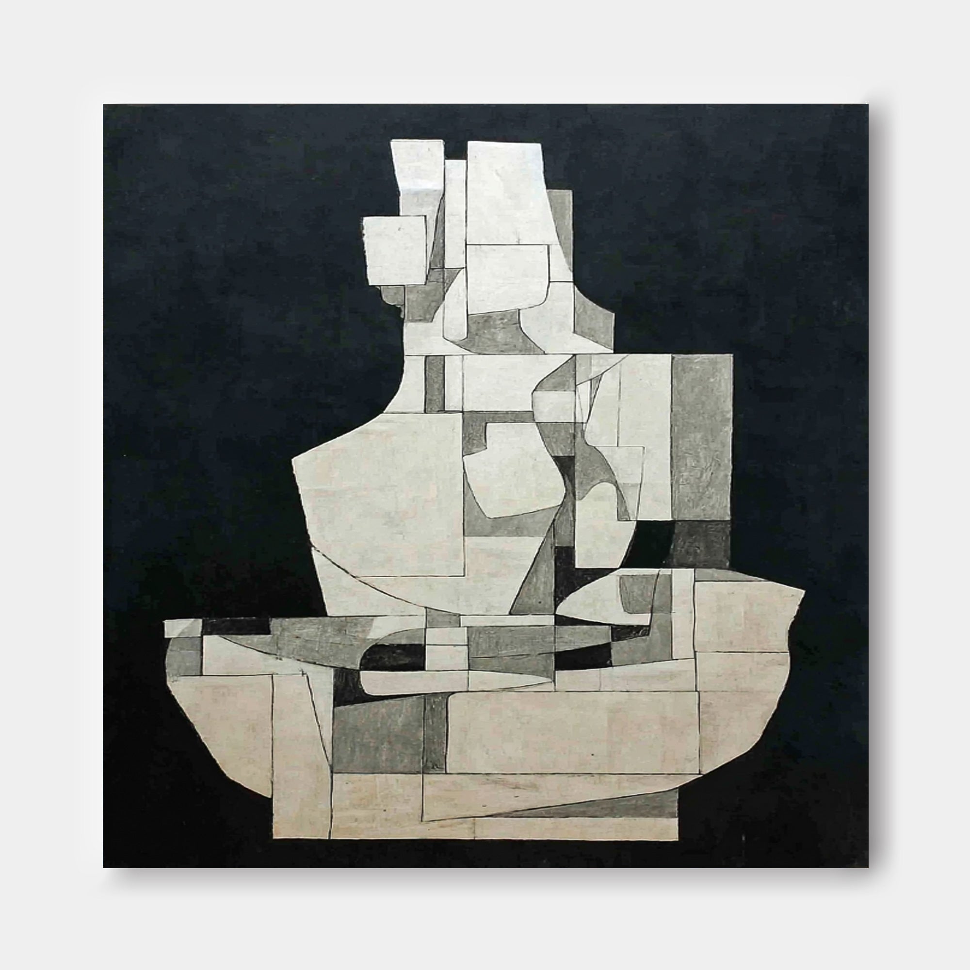 Abstract Geometric Black White Canvas Painting Minimalist Wall Art Modern Decor For Interior Design