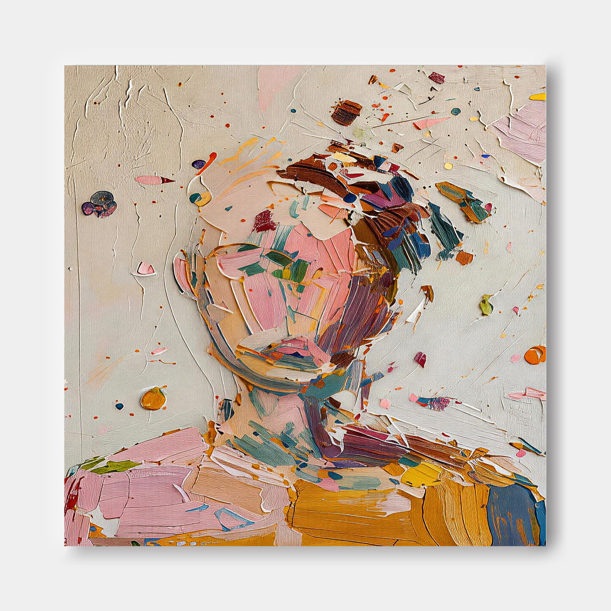 Vibrant Multicolor Abstract Face Painting Textured Impasto Canvas Art ...