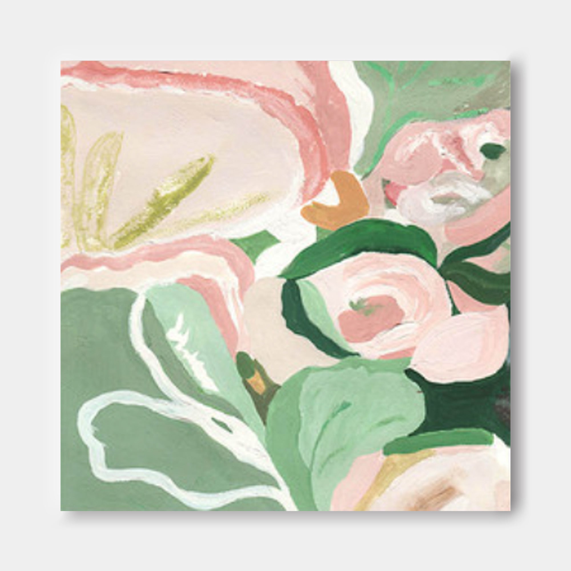 Green And Pink Original Flower Wall Art Large Textured Floral Acrylic Painting Modern White Floral Oil Painting On Canvas For Living Room