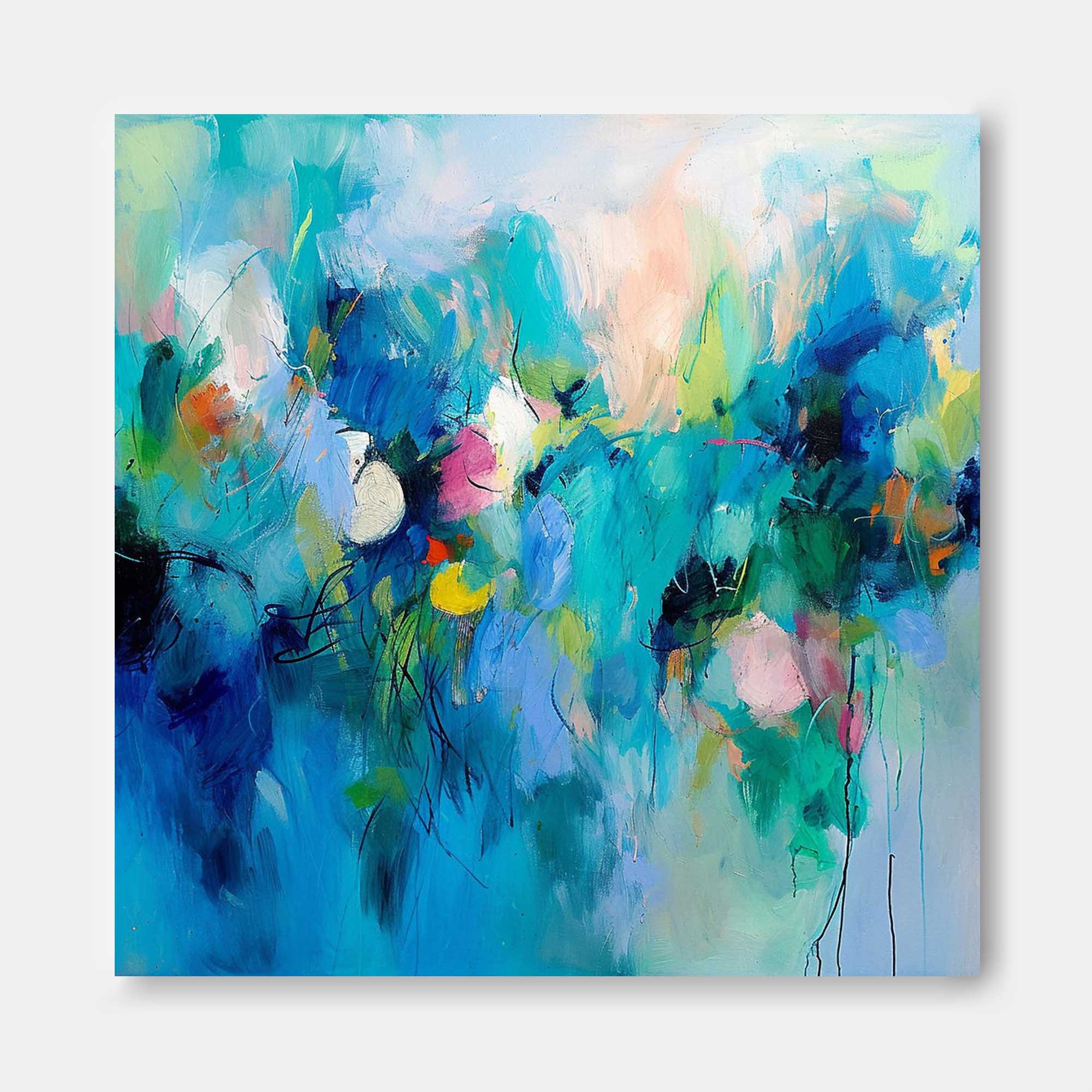 Original Wall Art Contemporary Abstract Oil Painting New Blue Abstract Painting  Home Decor