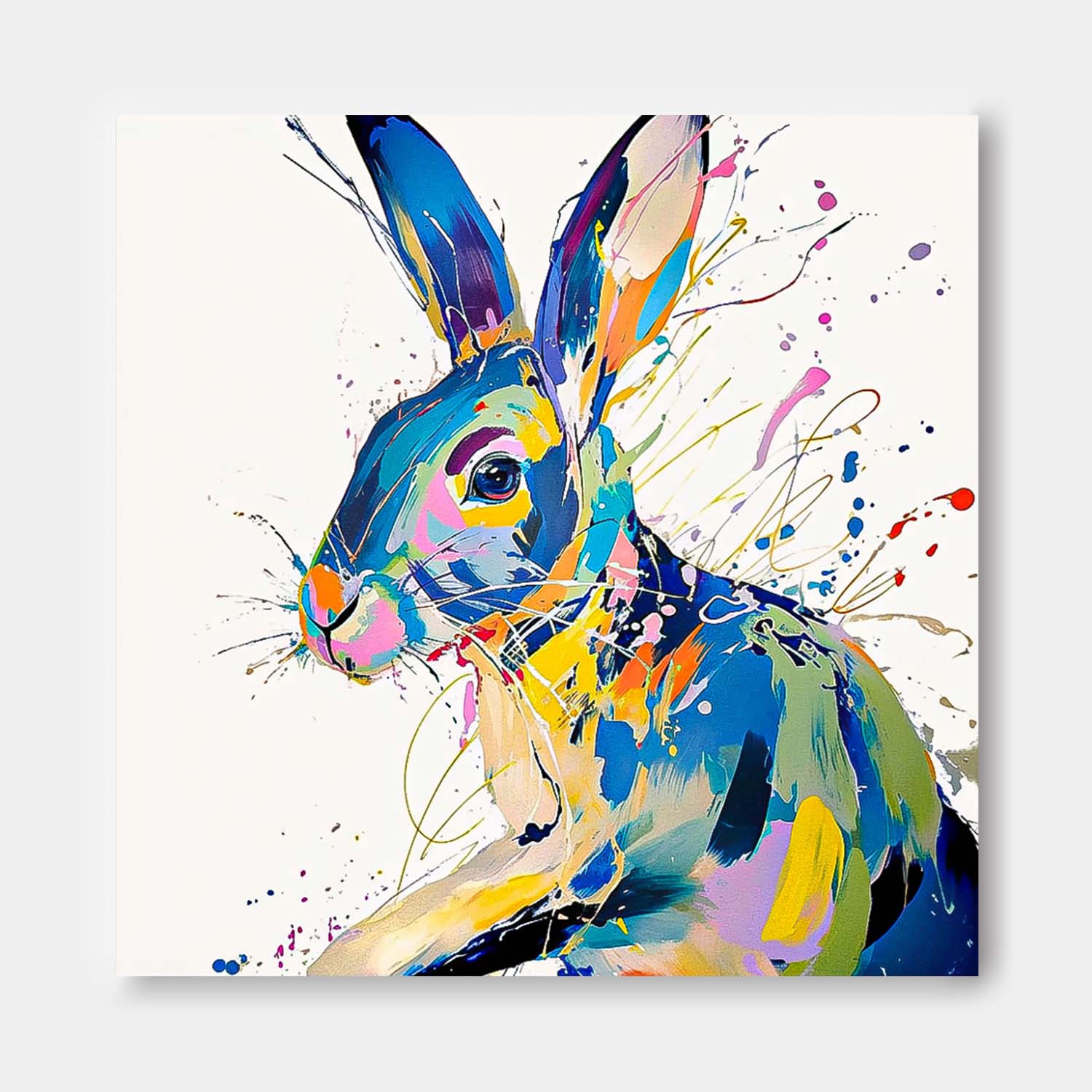 Original Lovely Rabbit Wall Art Square Bunny Oil Painting Canvas Large Colorful Animal Artwork Home Decor