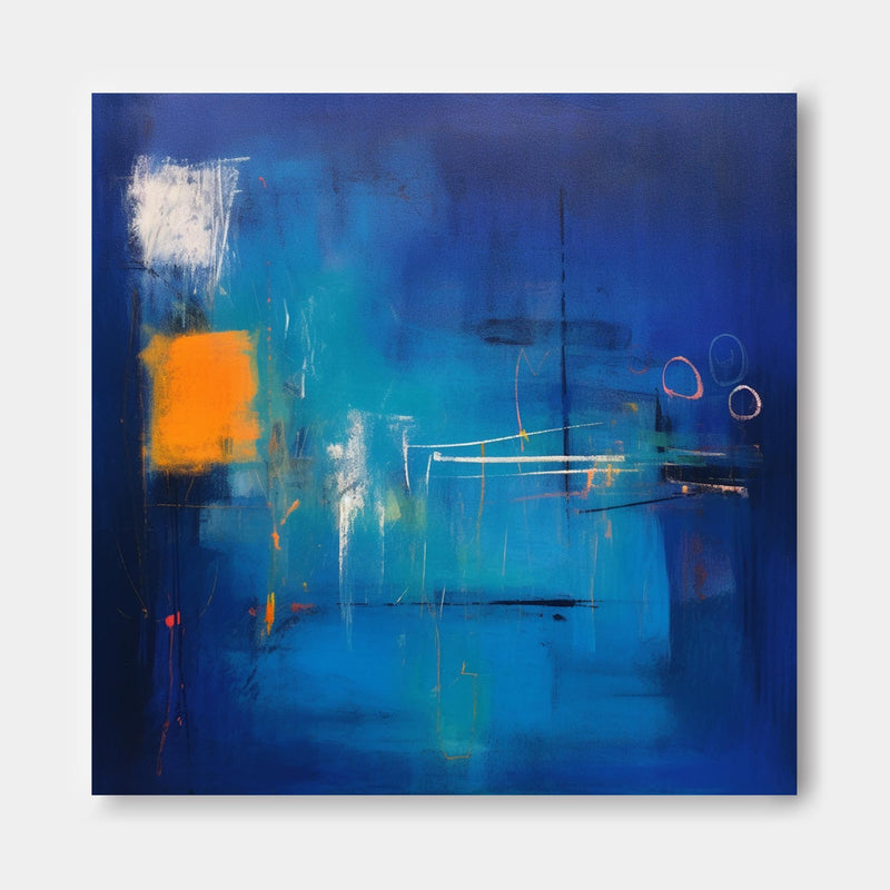 Abstract Oil Painting Large Bright Blue Square Graffiti Acrylic Painting Modern Original Wall Art Home Decor