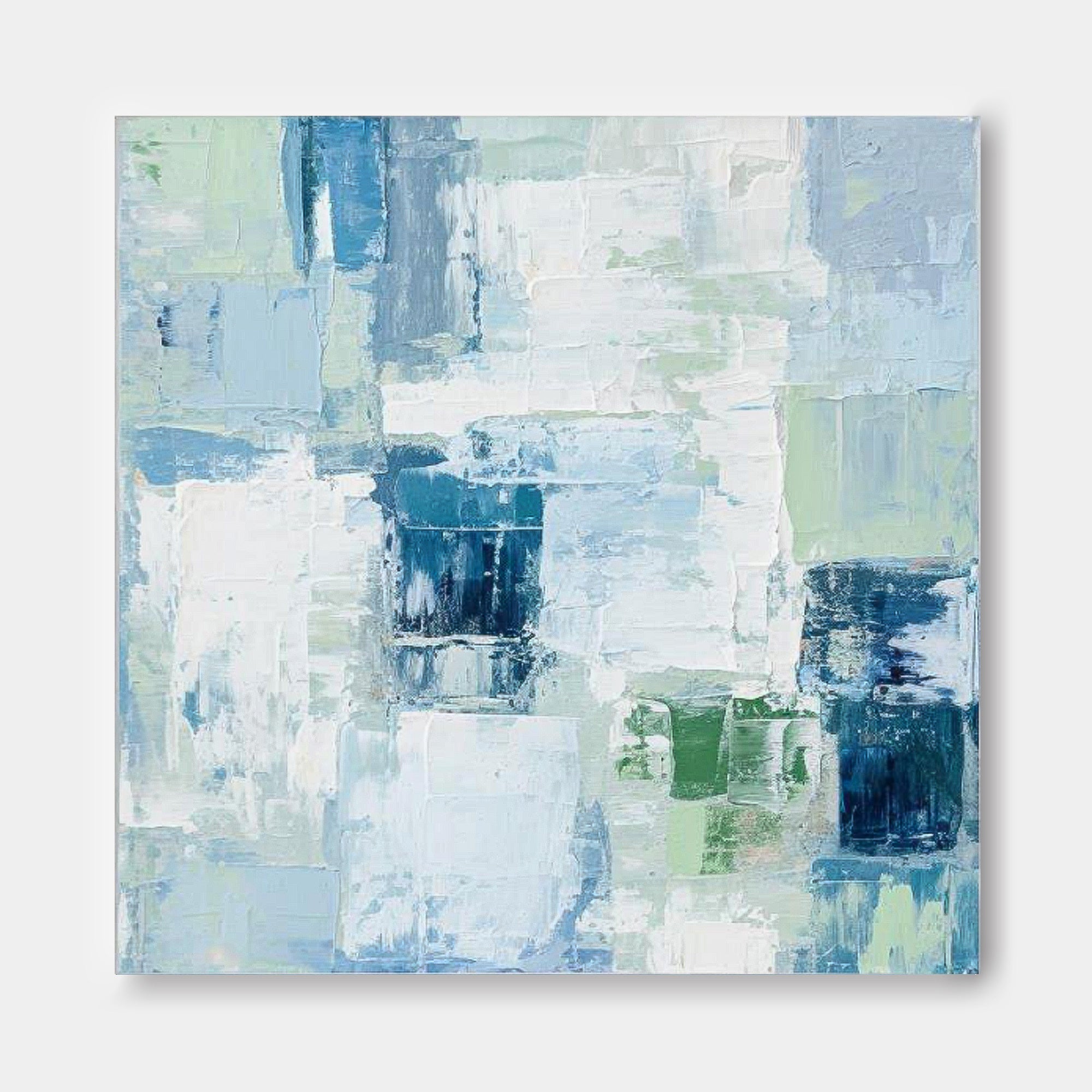 Square Abstract Fine Art Canvas Bright Blue Original Modern hand painted wall art Home Decor