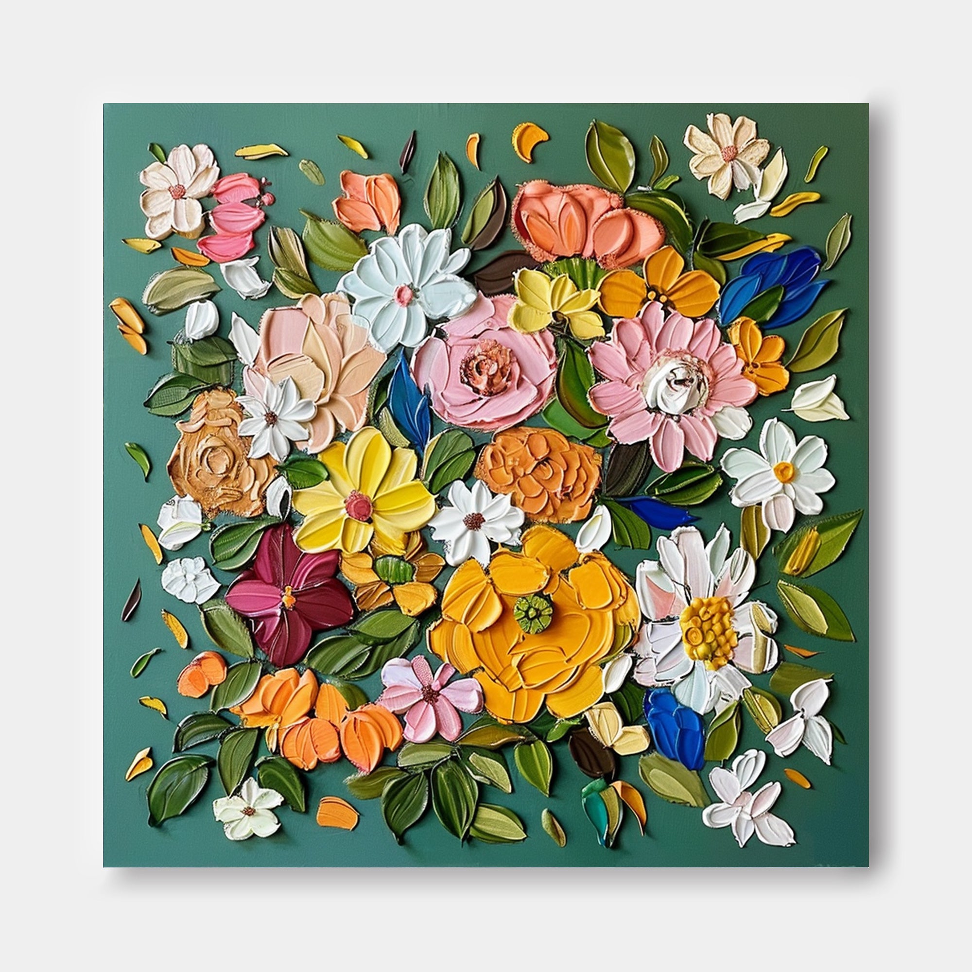 Original Three-Dimensional Floral Wall Art Large Textured Floral Acrylic Painting Contemporary Home Decor