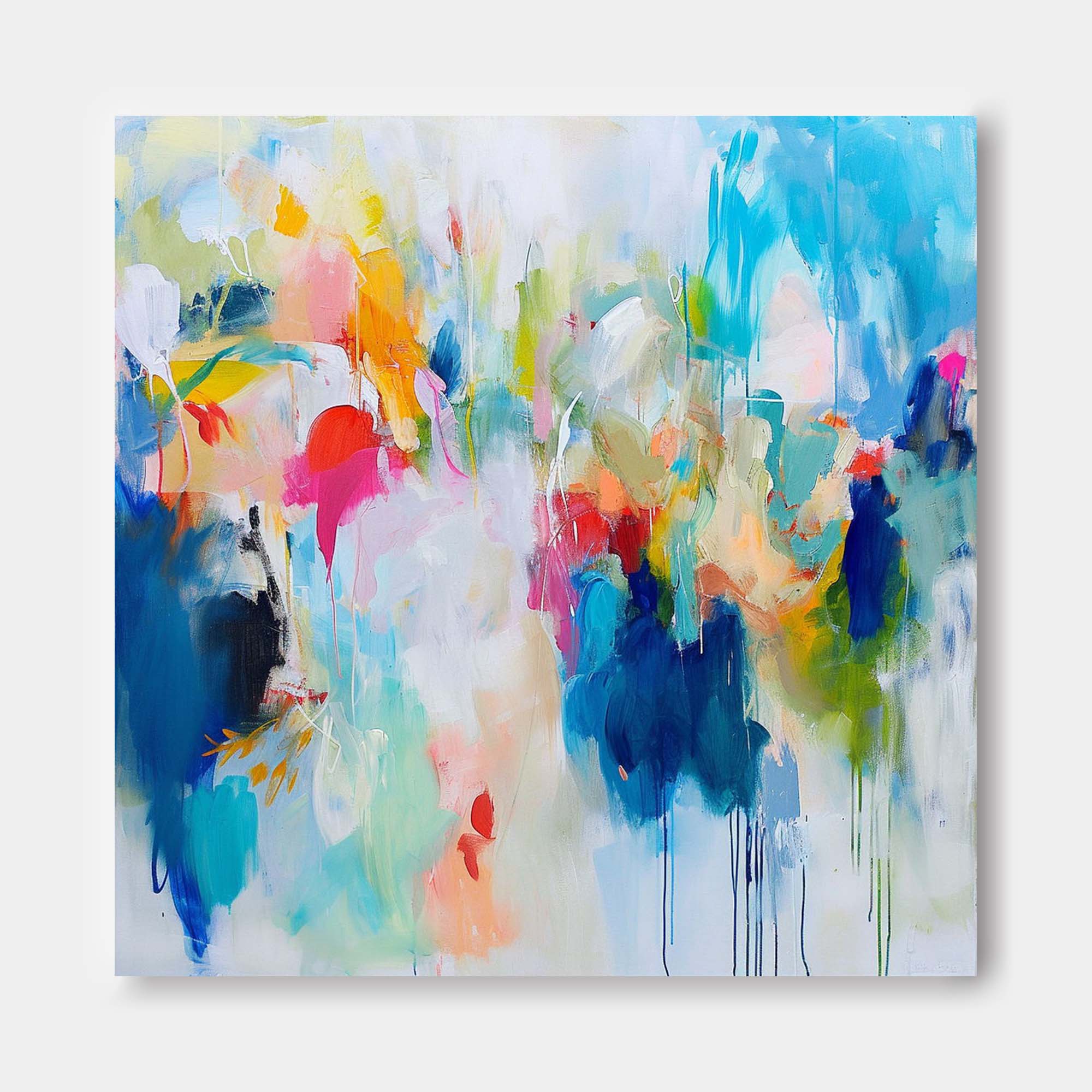 Colorful Original Hand Painted Wall Art Square Abstract Fine Art Canvas Contemporary Abstract Art For Sale