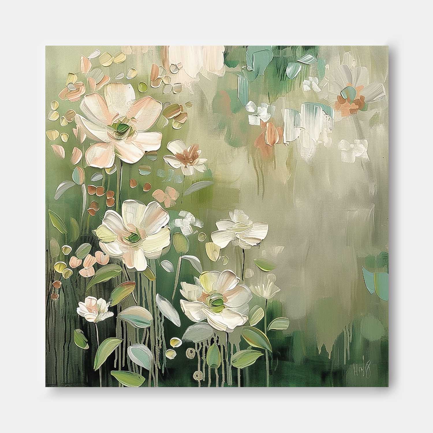 Lovely Original Flowers Abstract Wall Art Exquisite Green Acrylic Painting Modern Floral Oil Painting On Canvas