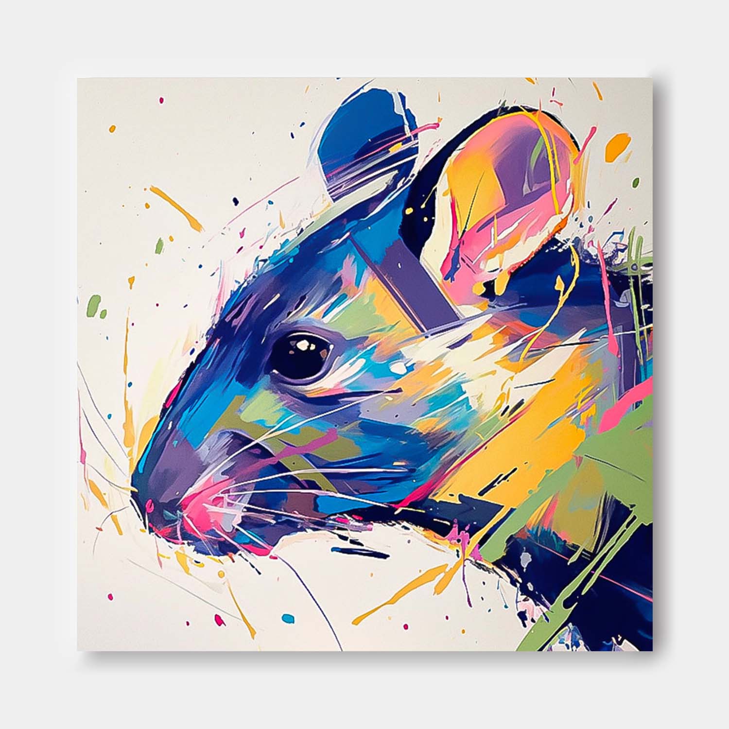 Square Mouse Oil Painting Canvas Large Colorful Animal Artwork Original Lovely Rat Wall Art Home Decor