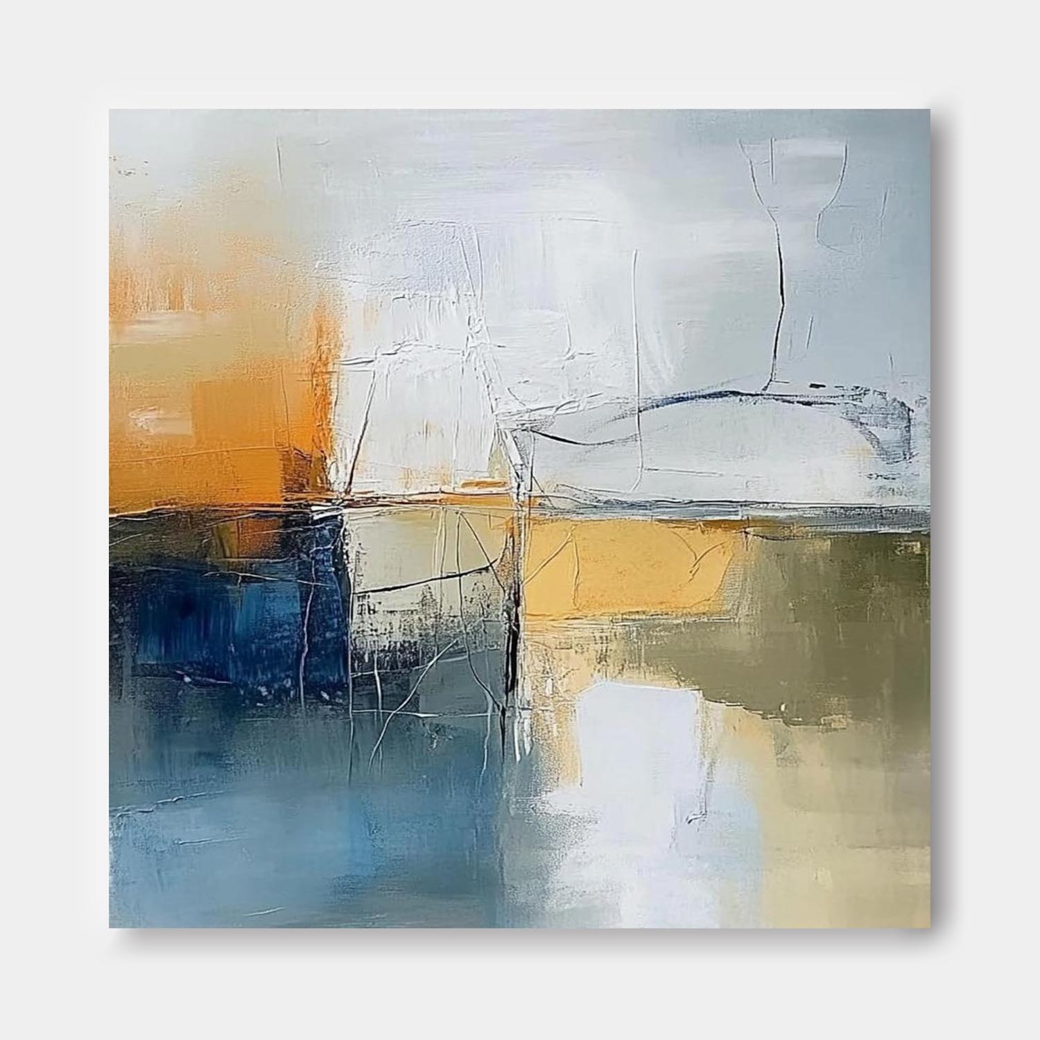 Blue And Yellow Original Hand-painted Canvas Wall Art Modern Textured Artwork Large Abstract Oil Painting