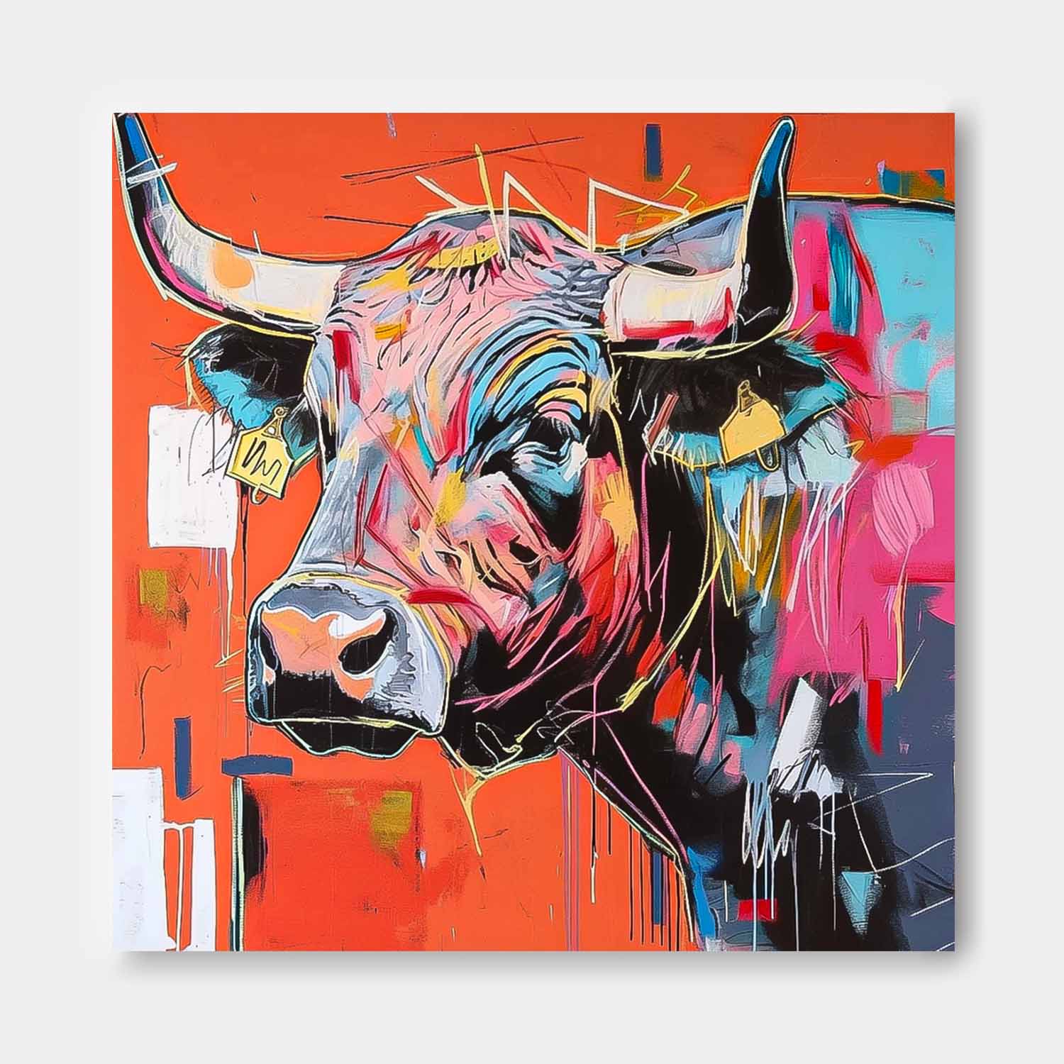 Original Lovely Cow Wall Art Large Colorful Animal Artwork Home Decor Square Ox Oil Painting Canvas
