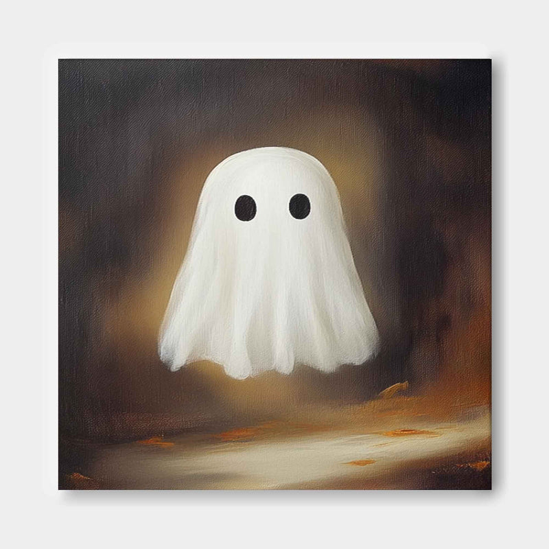 Large Cute Ghost Square Texture Abstract Wall Art Framed Modern Abstract Canvas Painting Holiday Decorations