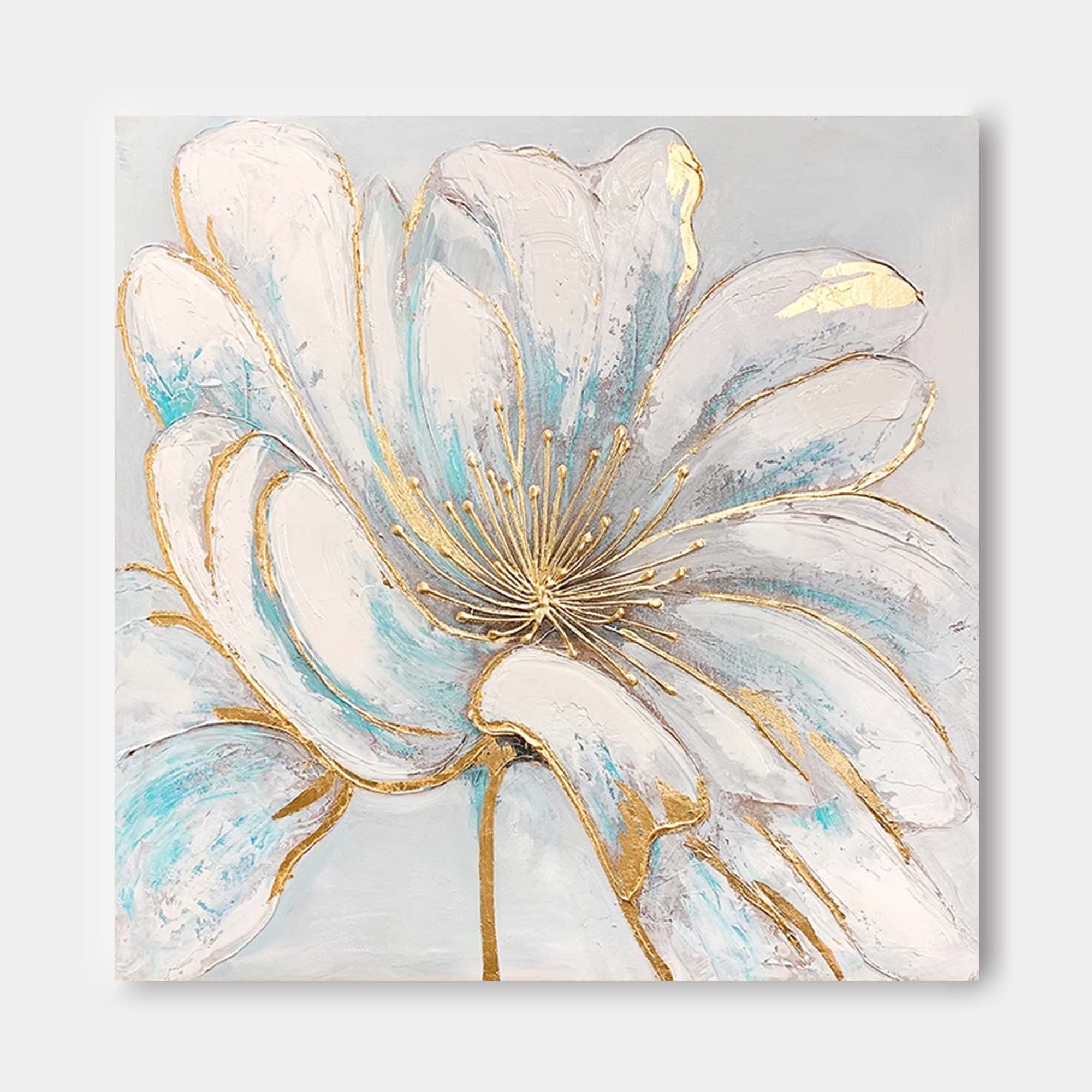 Original Bright white Flower Wall Art Large Textured Floral Acrylic Painting Modern White Floral Oil Painting On Canvas For Living Room