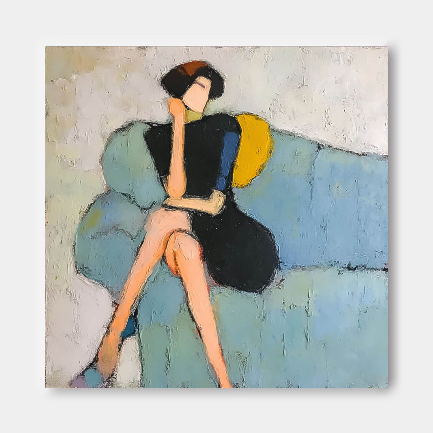 Abstract Lovely Girl Oil Painting Canvas Woman On The Sofa Acrylic Painting Original Portrait Wall Art
