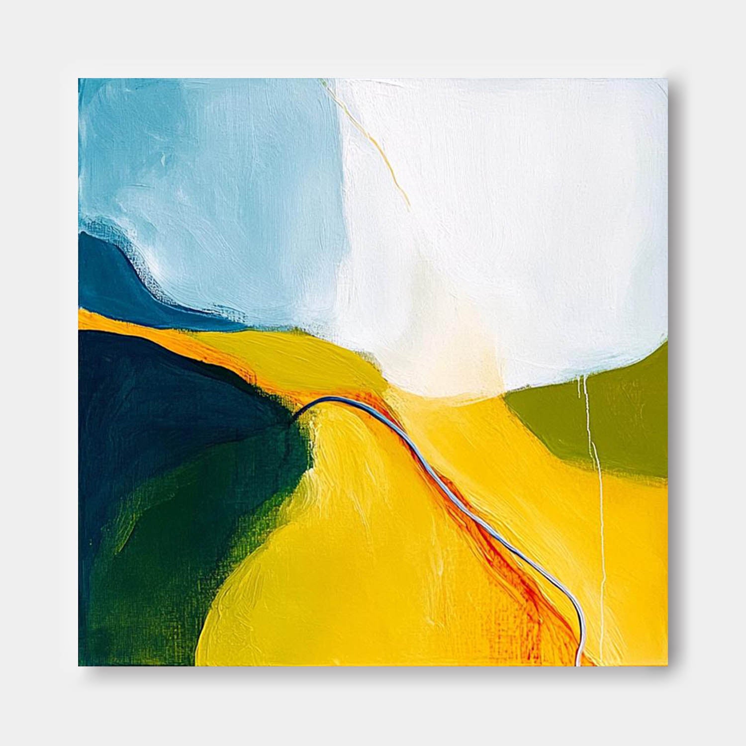 Abstract Oil Painting Original Minimalist Artwork Bright Yellow Large Wall Art For Living Room