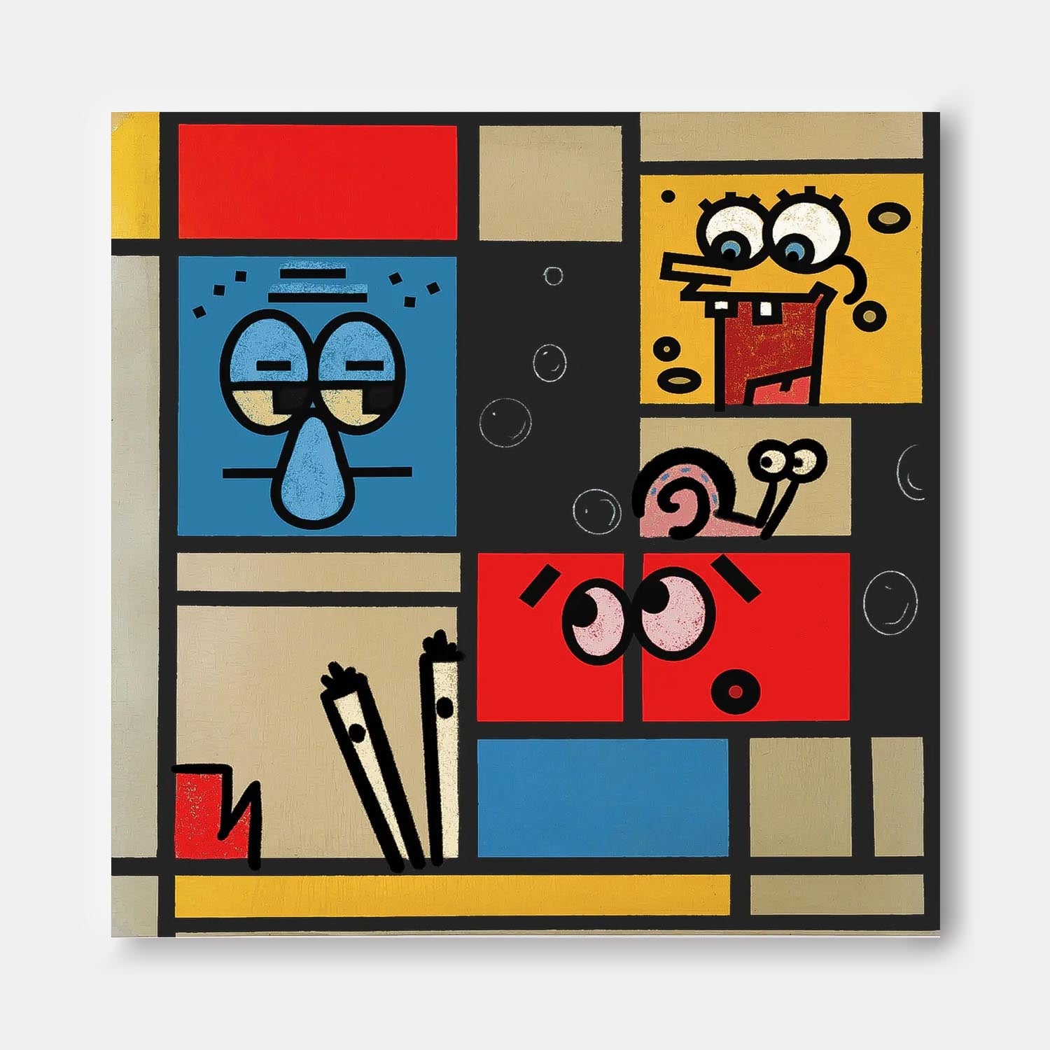 Geometric Cartoon Large Texture Abstract Wall Art Abstract SpongeBob Oil Painting Canvas Framed Home Decor