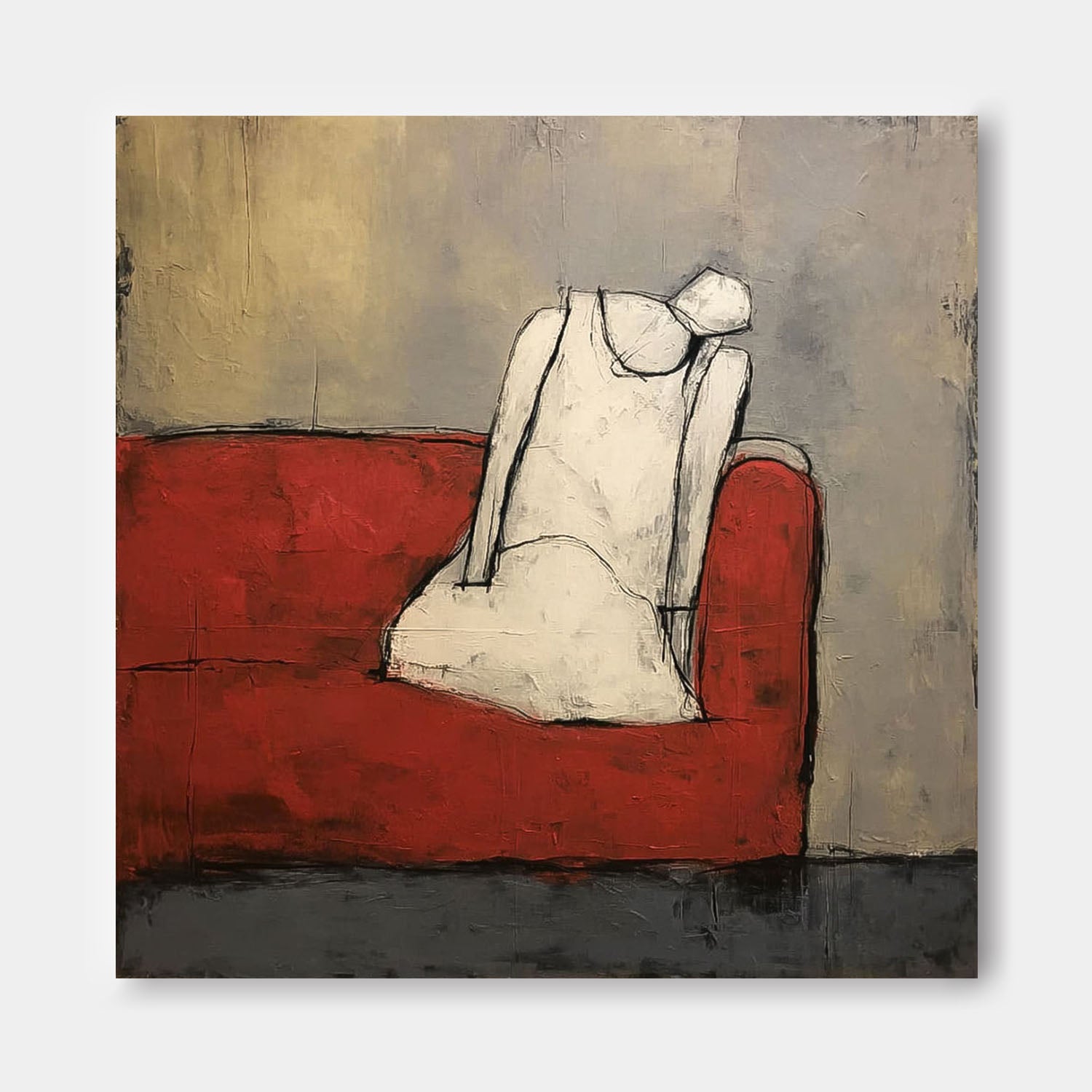 Original Minimalist Artwork Abstract White Vintage Dress Oil Painting Large Wall Art For Living Room