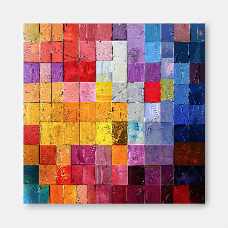 Original Abstract Painting For Sale Geometry Square Wall Art Colorful Painting Canvas For Living Room