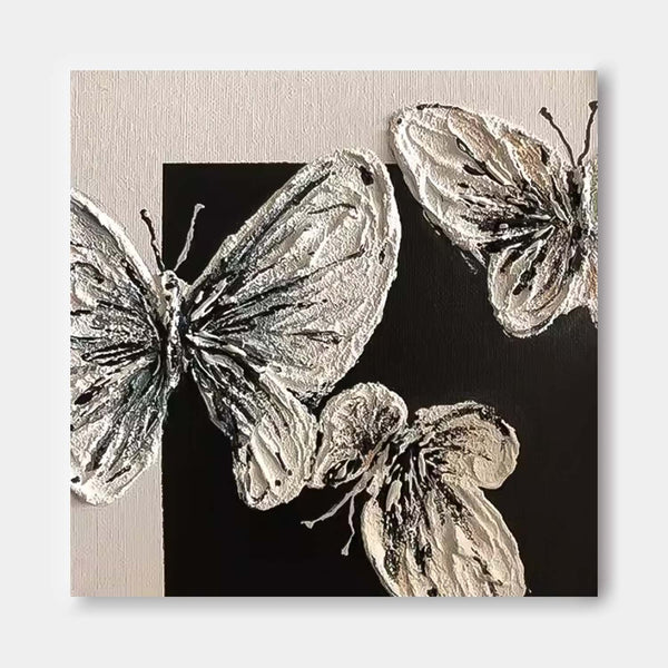 Modern Minimalist Black And White Butterfly Oil Painting Canvas Original Butterfly Wall Art Large Animal Artwork