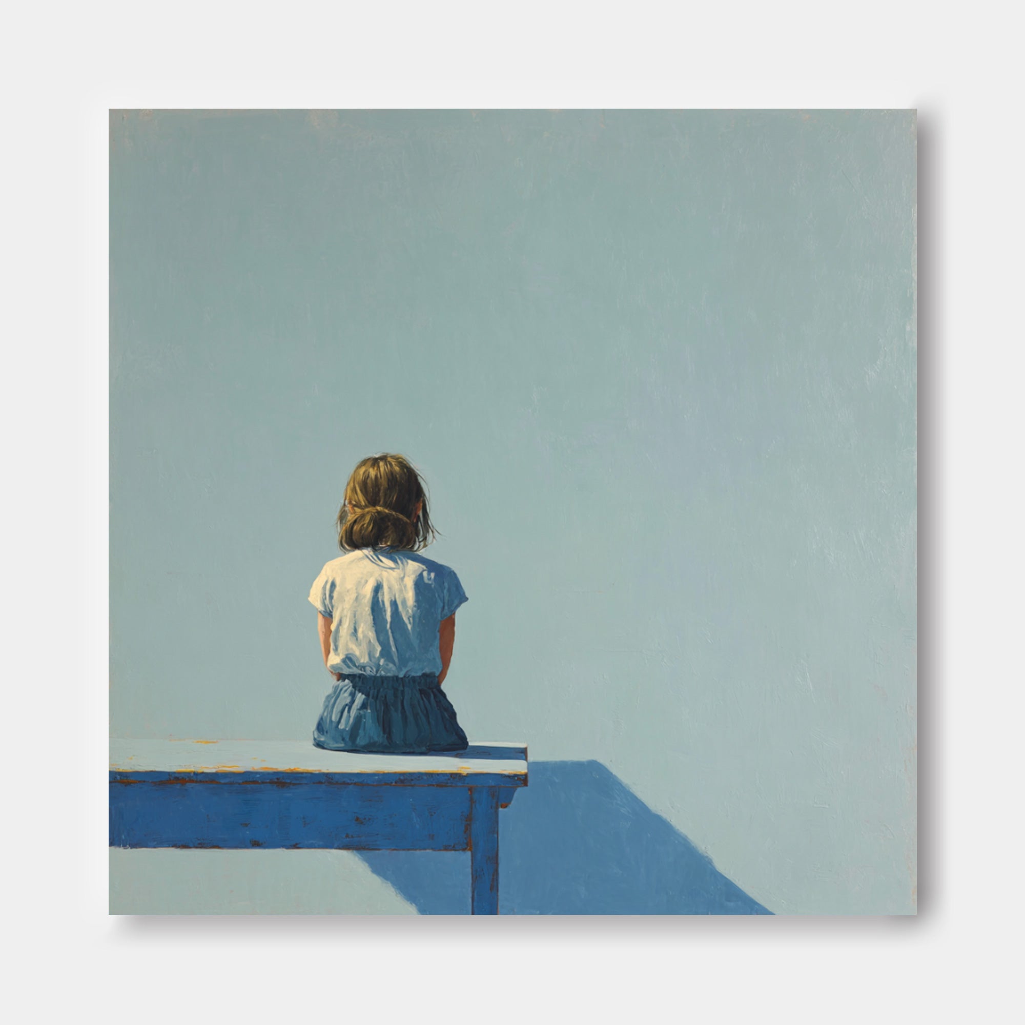 Original Blue Wall Art Abstract Warm atmosphere Art Minimalist Girl Back View Painting For Living Room