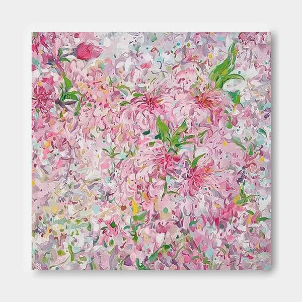 Square Pink Original Flower Wall Art Large Floral Acrylic Painting Modern Floral Oil Painting On Canvas