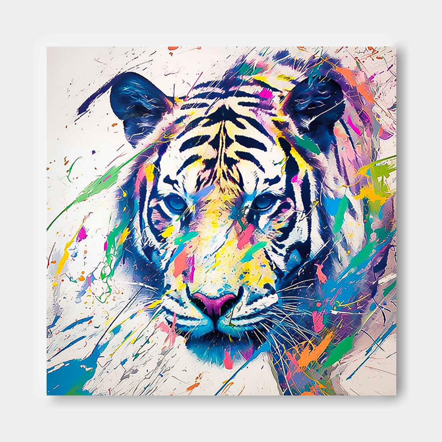 Large Colorful Animal Artwork Original Lovely Tiger Wall Art Square Tiger Oil Painting Canvas Home Decor