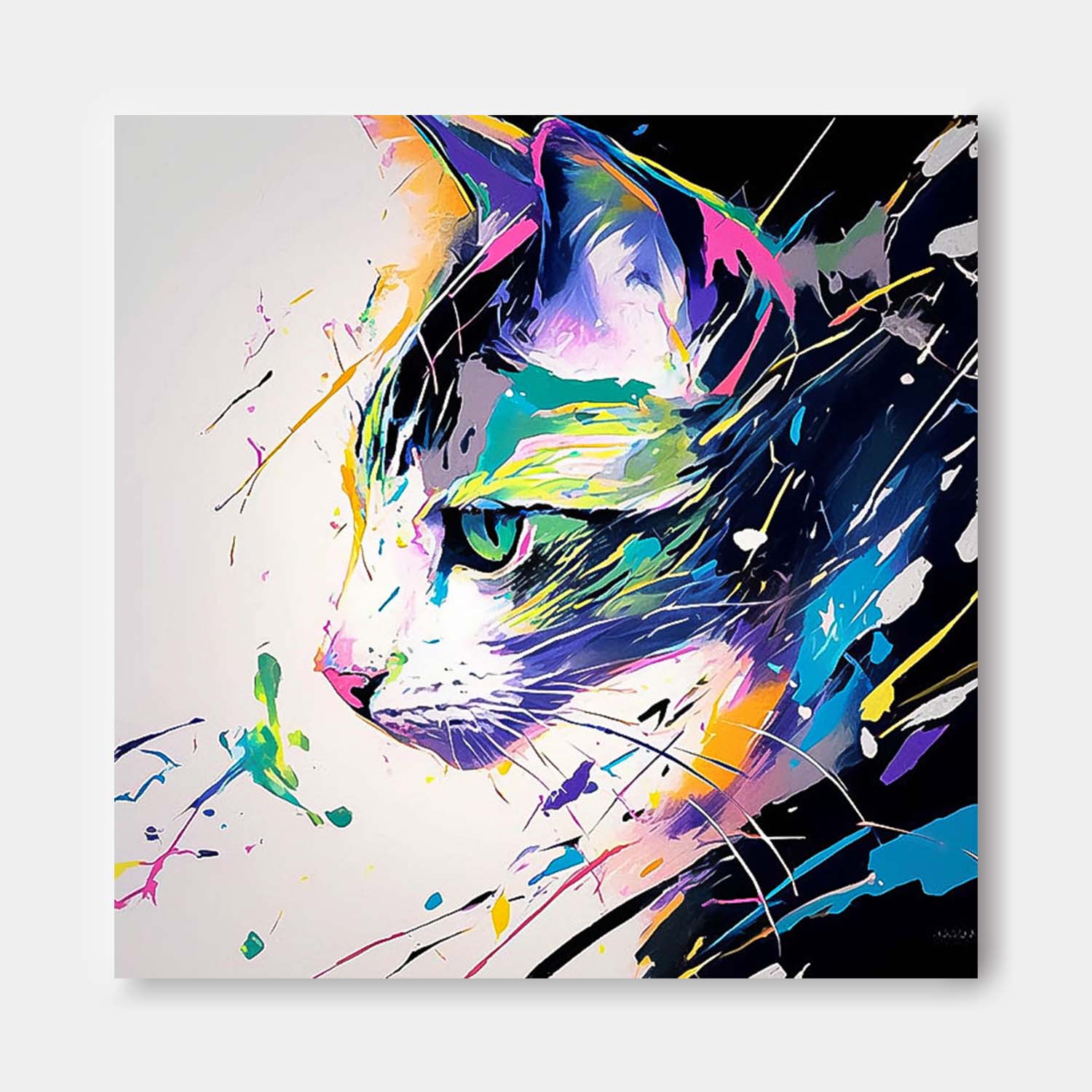 Large Colorful Animal Artwork Square Cat Oil Painting Canvas Original Lovely Kitty Wall Art Home Decor