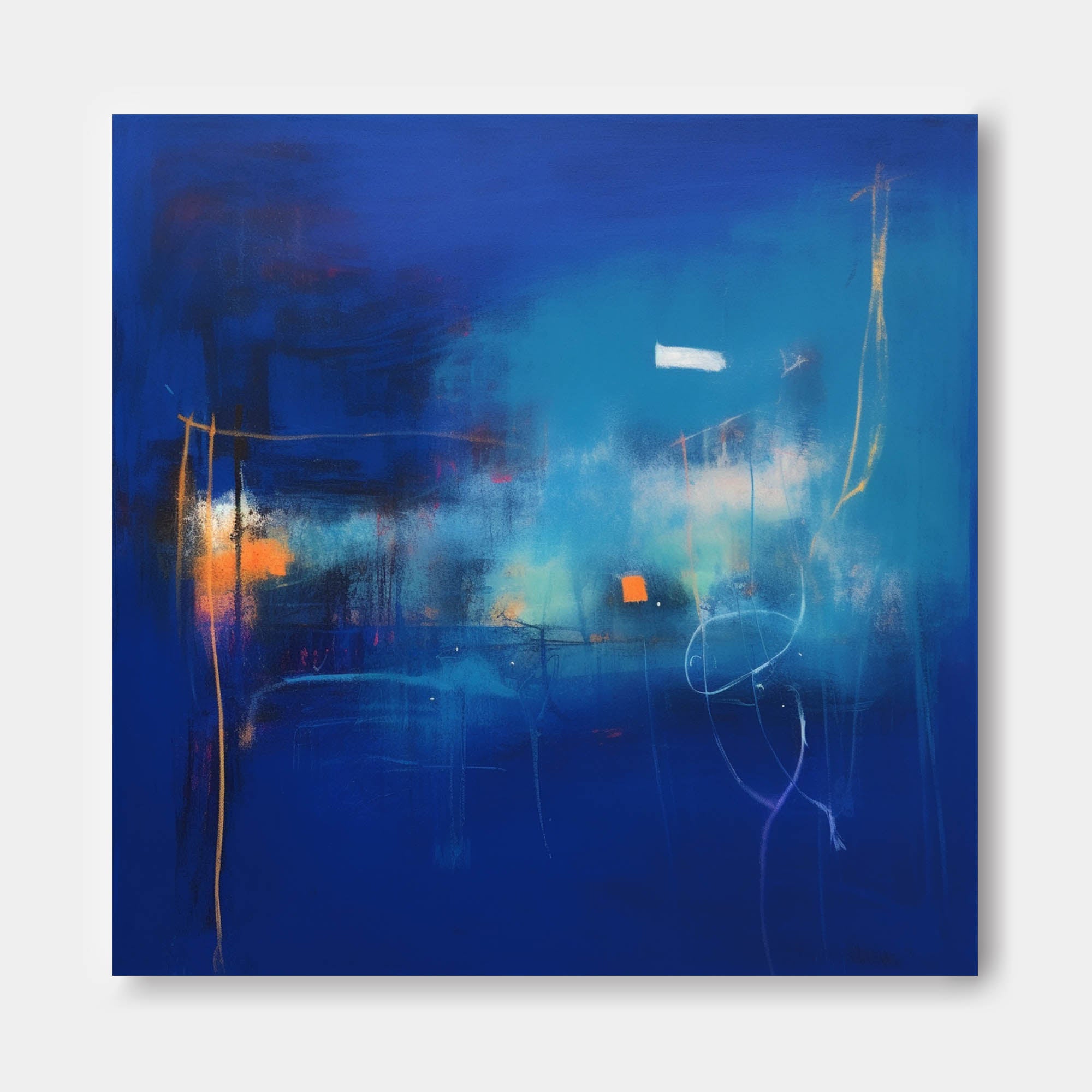 Bright Blue Modern Original Wall Art Large Square Acrylic Painting Abstract Oil Painting For Living Room