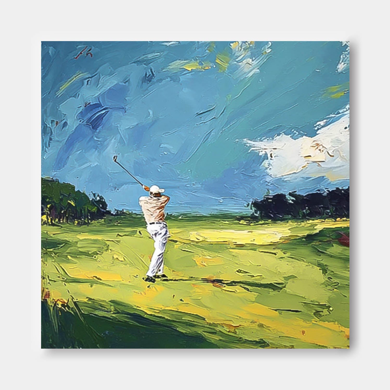 Square Textured Green Golf Course Art Contemporary Sport Decor Modern Golf Artwork Golf Lovers Gift