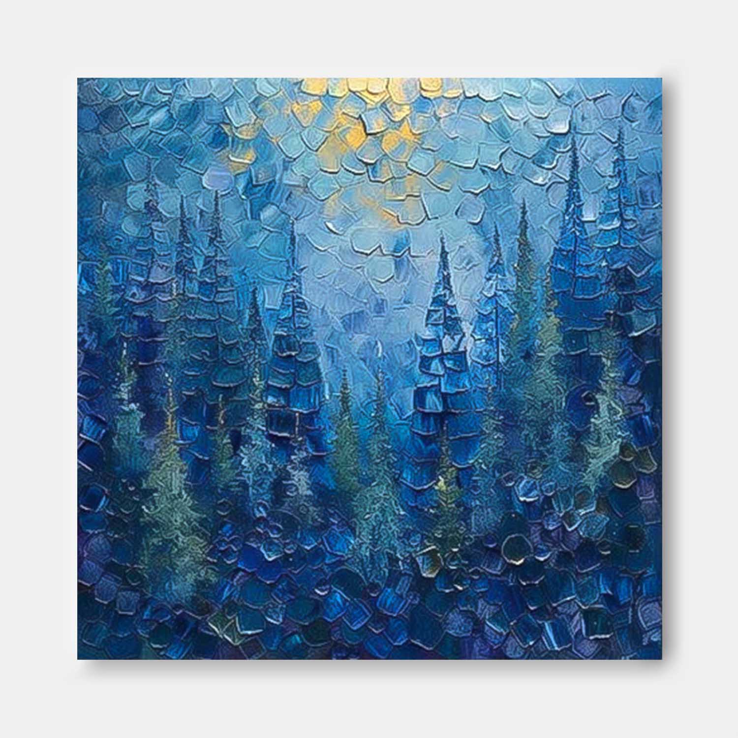 Blue Abstract Forest Acrylic Painting On Canvas Modern Texture Tree Oil Painting Grove Wall Art Home Decor