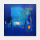 Large Bright Blue Square Graffiti Acrylic Painting Modern Original Wall Art Abstract Oil Painting Home Decor