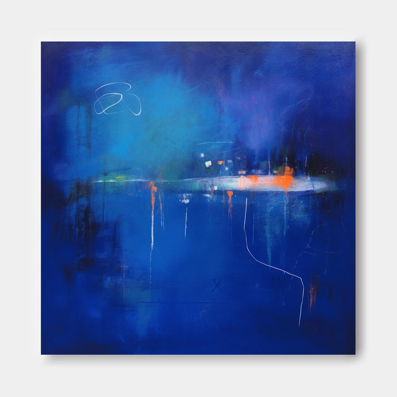 Modern Original Wall Art Abstract Oil Painting Large Bright Blue Square Graffiti Acrylic Painting Home Decor