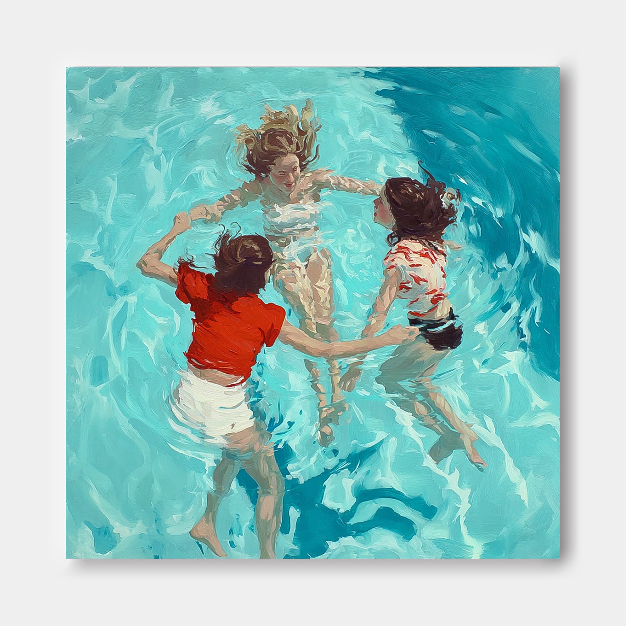 Lovely Lady Artwork Original Girl swimming Wall Art Diving In Ocean Sensual Woman Acrylic Painting