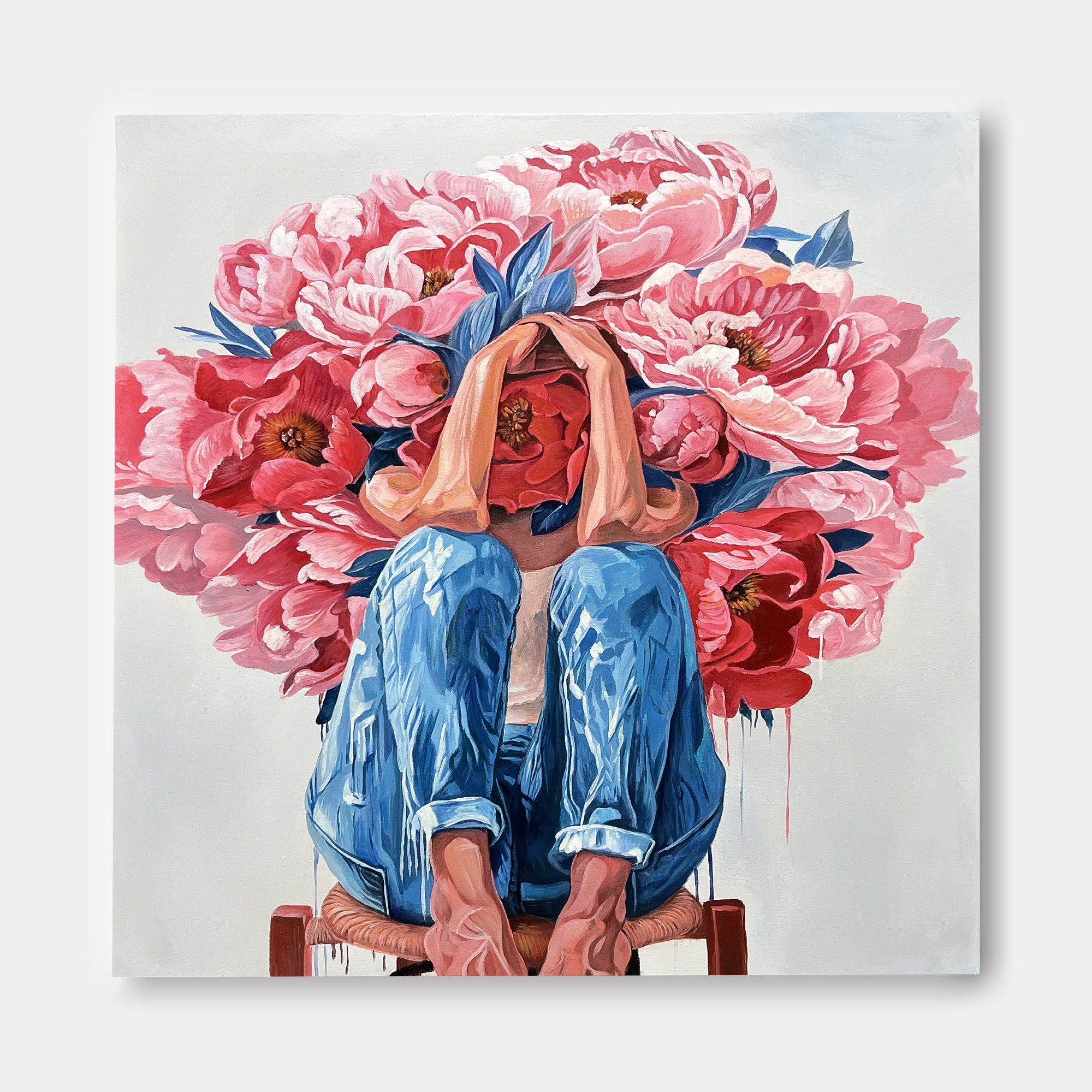 Original Beautiful Peony People Artwork Abstract Figure Painting Canvas Large Woman Wall Art Home Decor