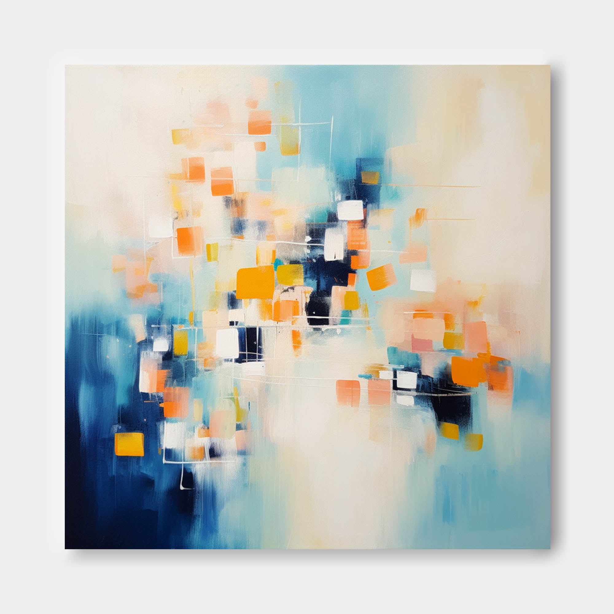 Modern Wall Art Original Abstract Oil Painting On Canvas Large Blue And Yellow Acrylic Painting Home Decor