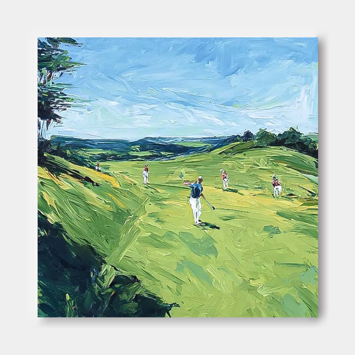 Square Textured Multiplayer Golf Art Contemporary Sport Decor Modern Golf Artwork Golf Lovers Gift