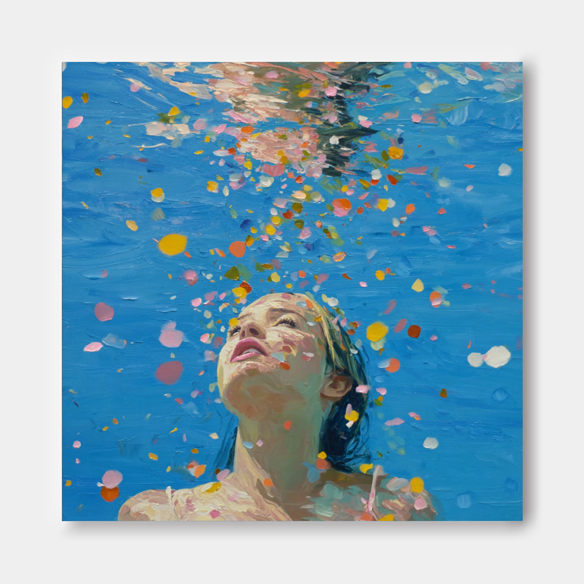 Blue Abstract Swimming Girl Wall Art Diving Oil painting Diving in Ocean Woman Handmade Canvas Artwork