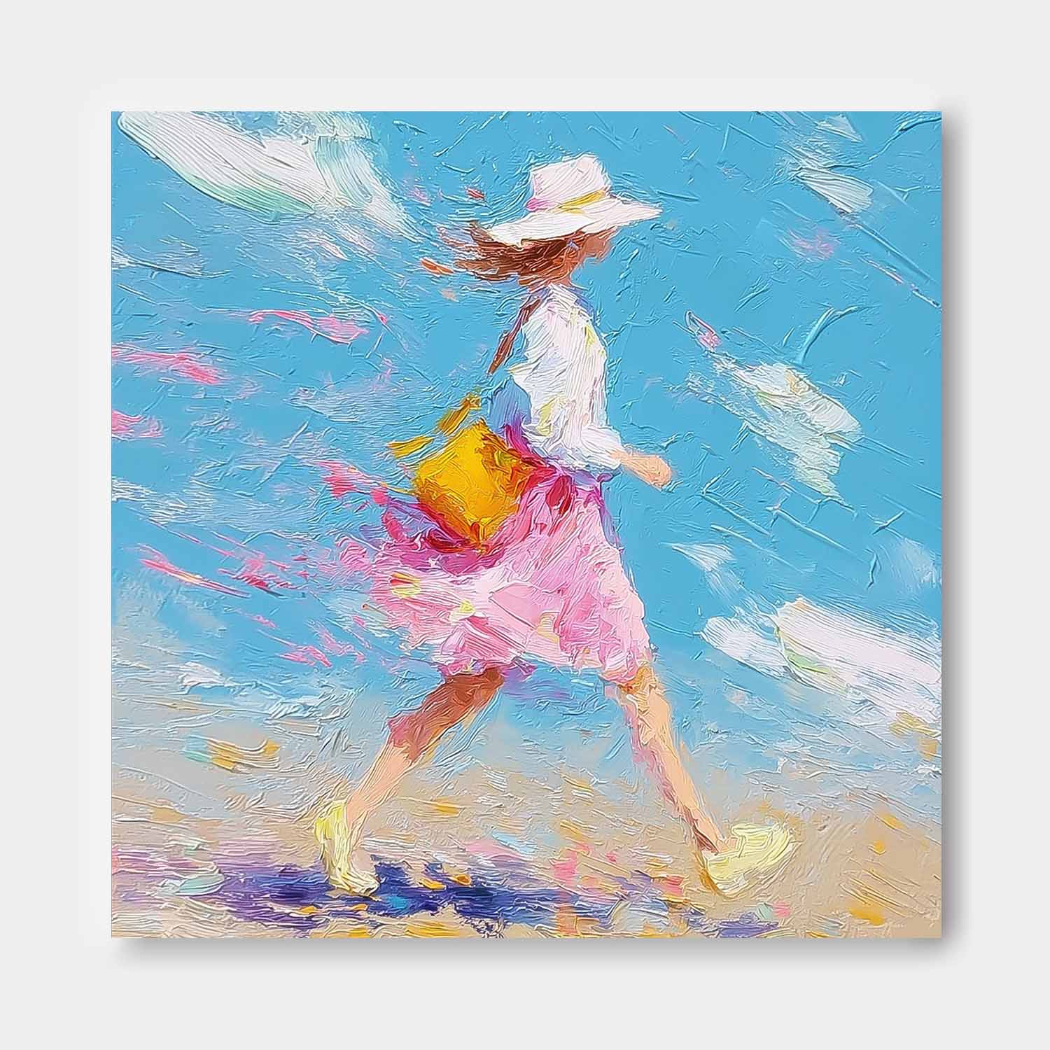 Contemporary Expressionist Palette Knife Painting Large Colorful Abstract Girl Wall Art Textured Acrylic painting