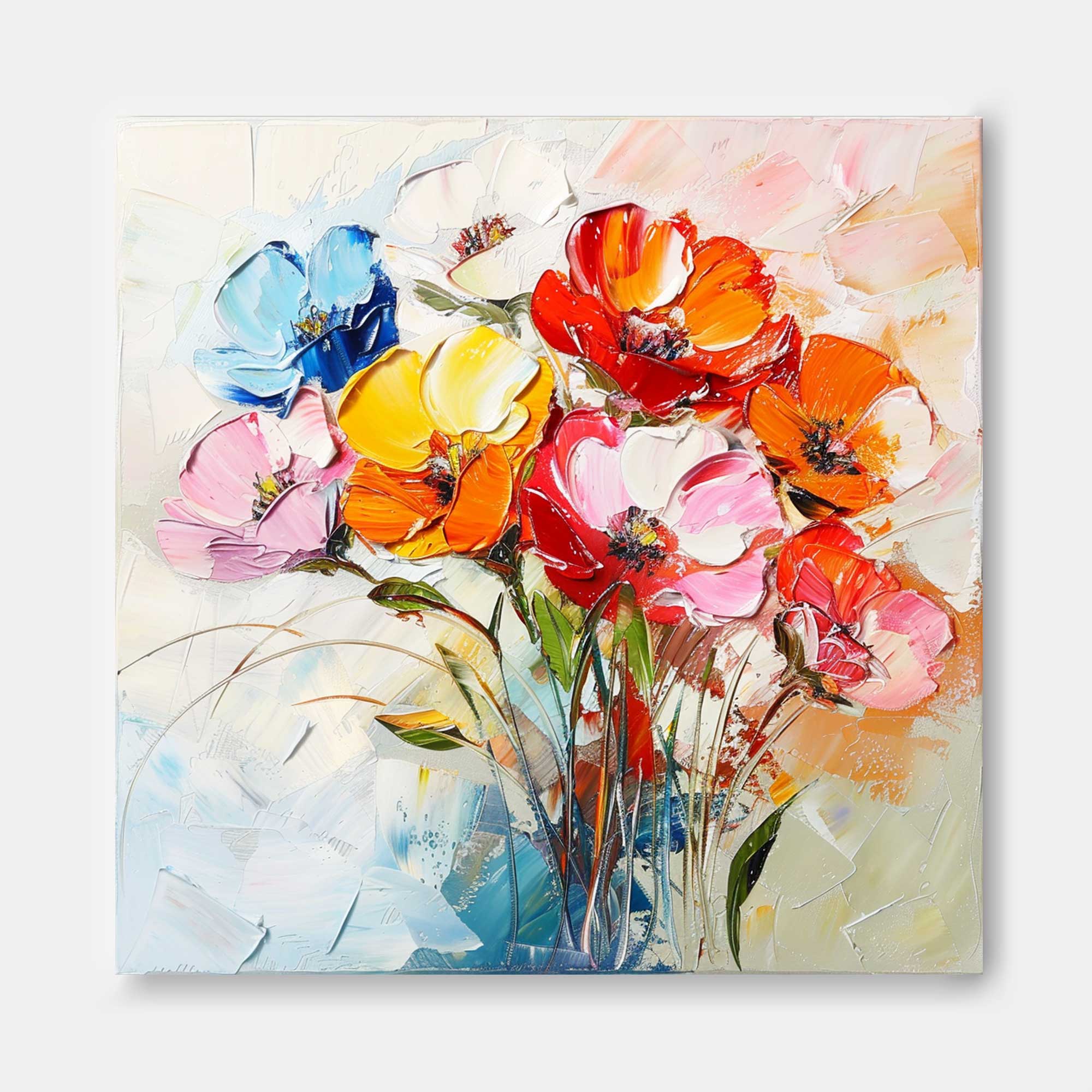 Thick Texture Acrylic Painting Lovely Colorful Original Flowers Abstract Wall Art Modern Floral Oil Painting Canvas