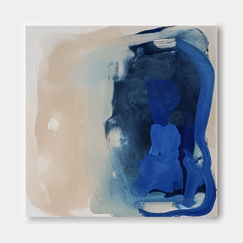 Square Abstract Wall Art Original Minimalist Ink Painting For Sale Blue Painting Canvas Home Decor