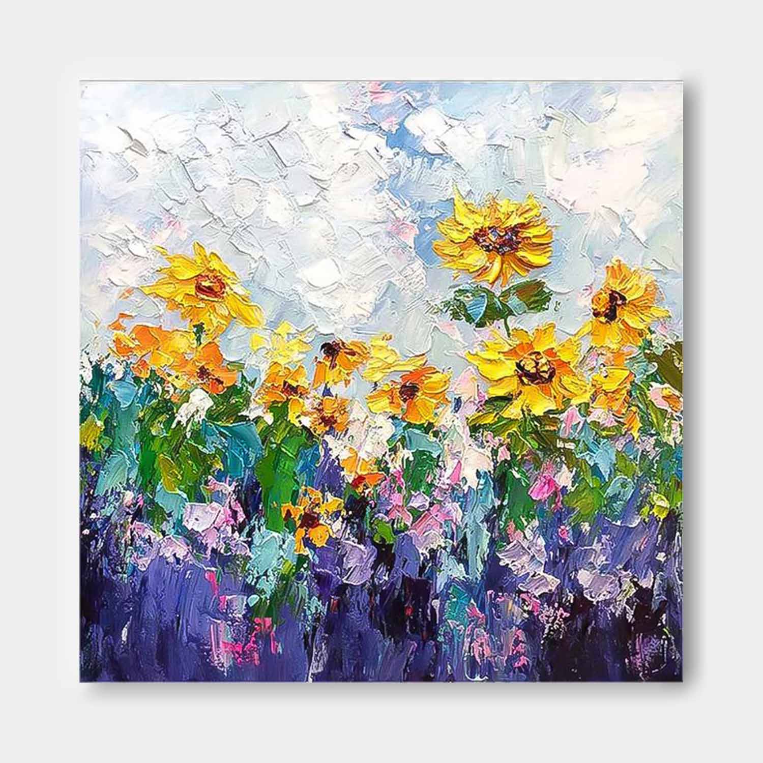 Original Sunflower Flower Wall Art Large Textured Floral Acrylic Painting Modern Floral Oil Painting On Canvas