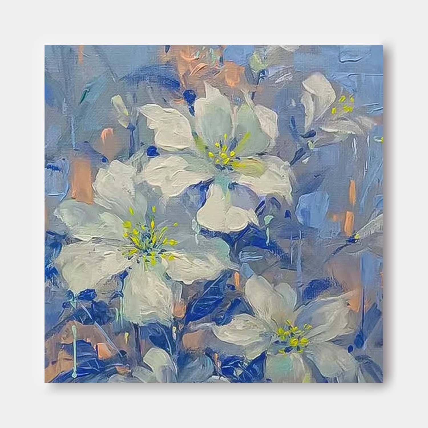 Square Original Flower Wall Art Large Lily Floral Acrylic Painting Modern Floral Oil Painting On Canvas