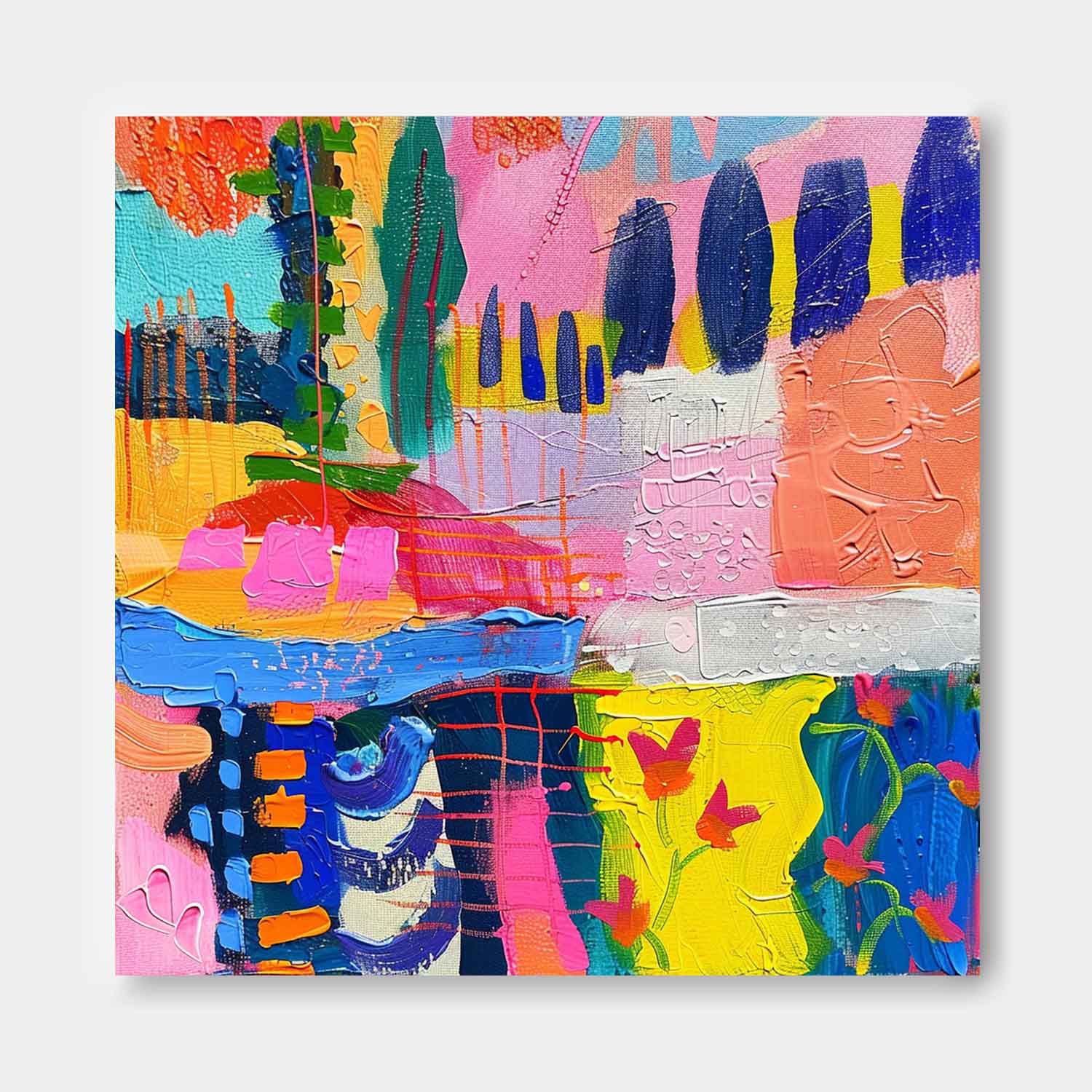 Modern Textured Artwork Colorful Original Square Canvas Wall Art Large Graffiti Abstract Oil Painting