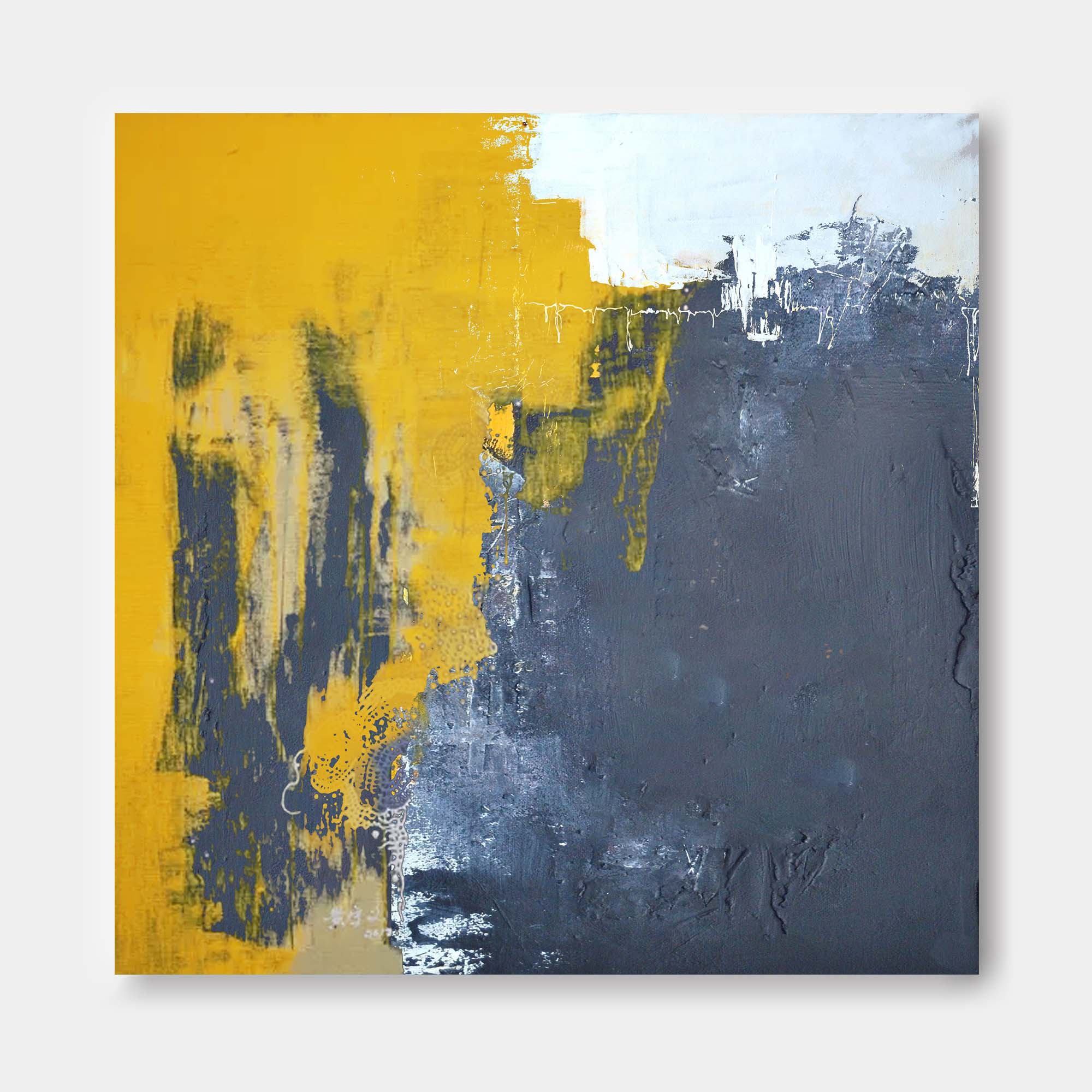 Yellow And Grey Original Abstract Oil Painting With Frame Abstract Acrylic Painting Large Wall Art Modern Art For Living Room