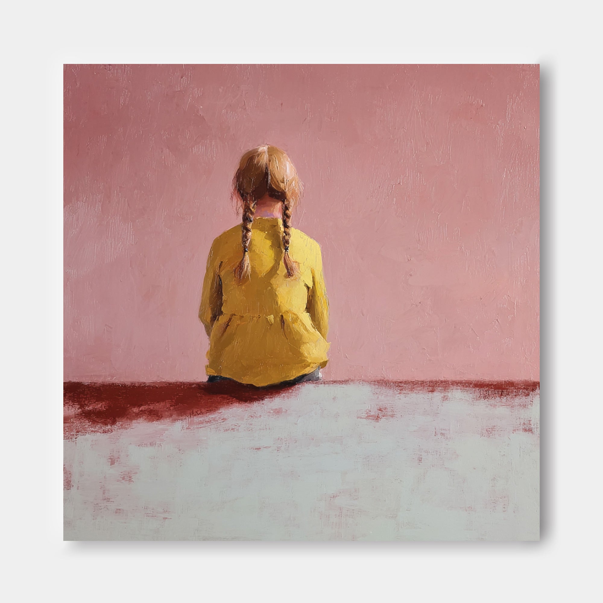 Minimalist Girl Back view Painting Abstract Warm atmosphere Art Original Pink Wall Art For Living Room