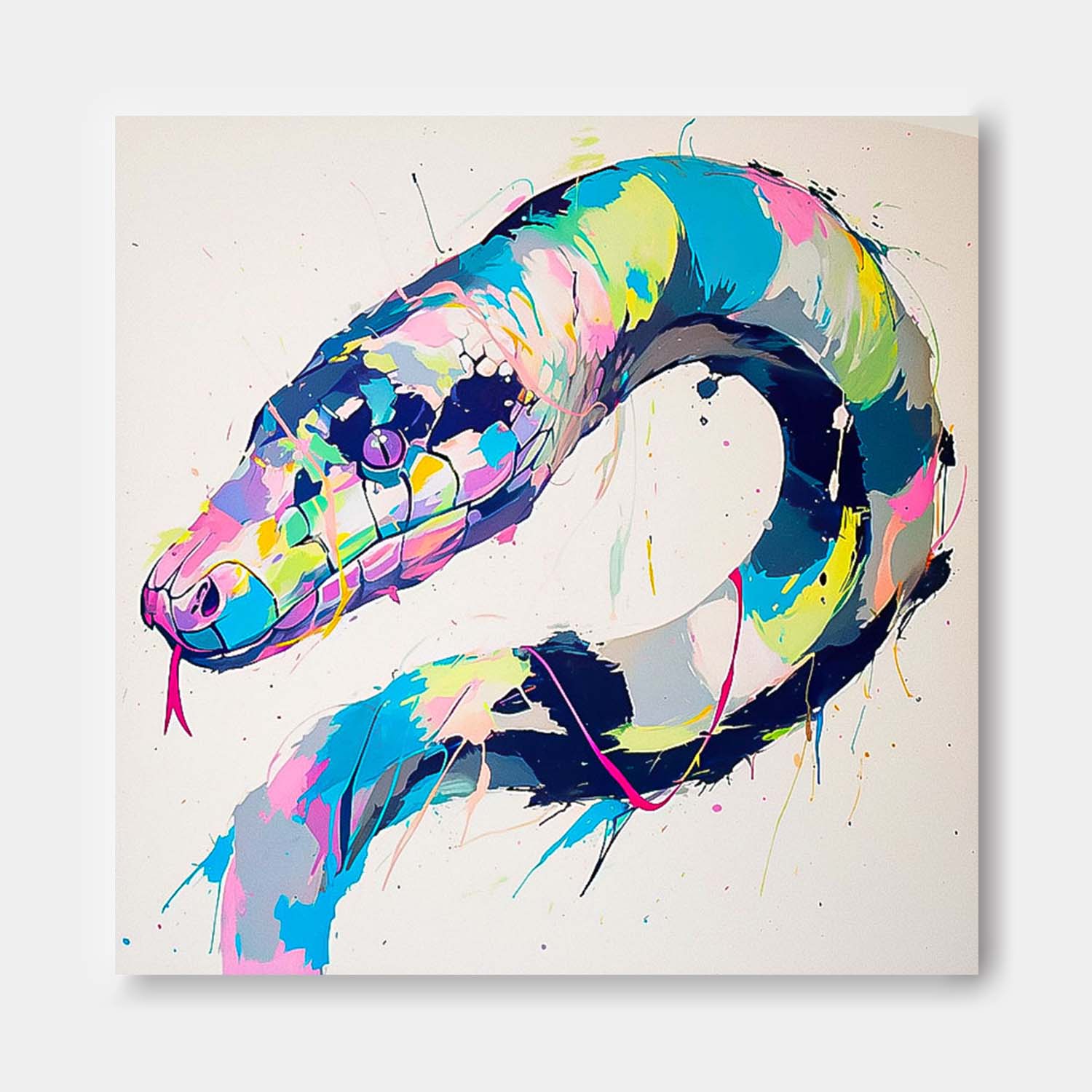 Square Snake Oil Painting Canvas Large Colorful Animal Artwork Original Lovely Serpent Wall Art Home Decor