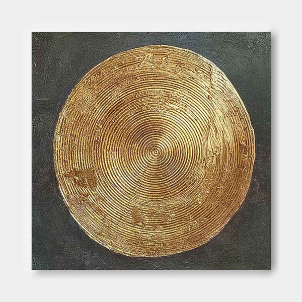 Black And Gold Modern Minimalist Canvas Painting Acrylic Large Abstract Golden Round Wall Art Framed Wall Decor